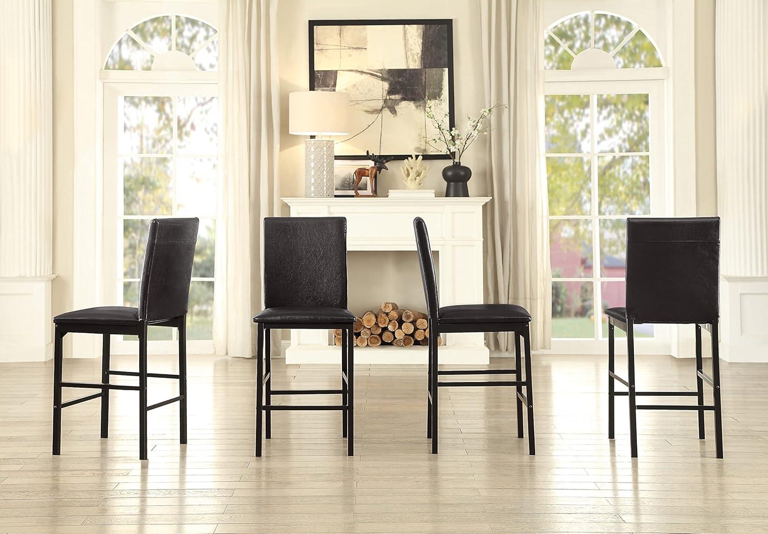 Elegant Tempe 25" Counter Height Metal Chairs in Dark Brown Faux Leather - Set of 4