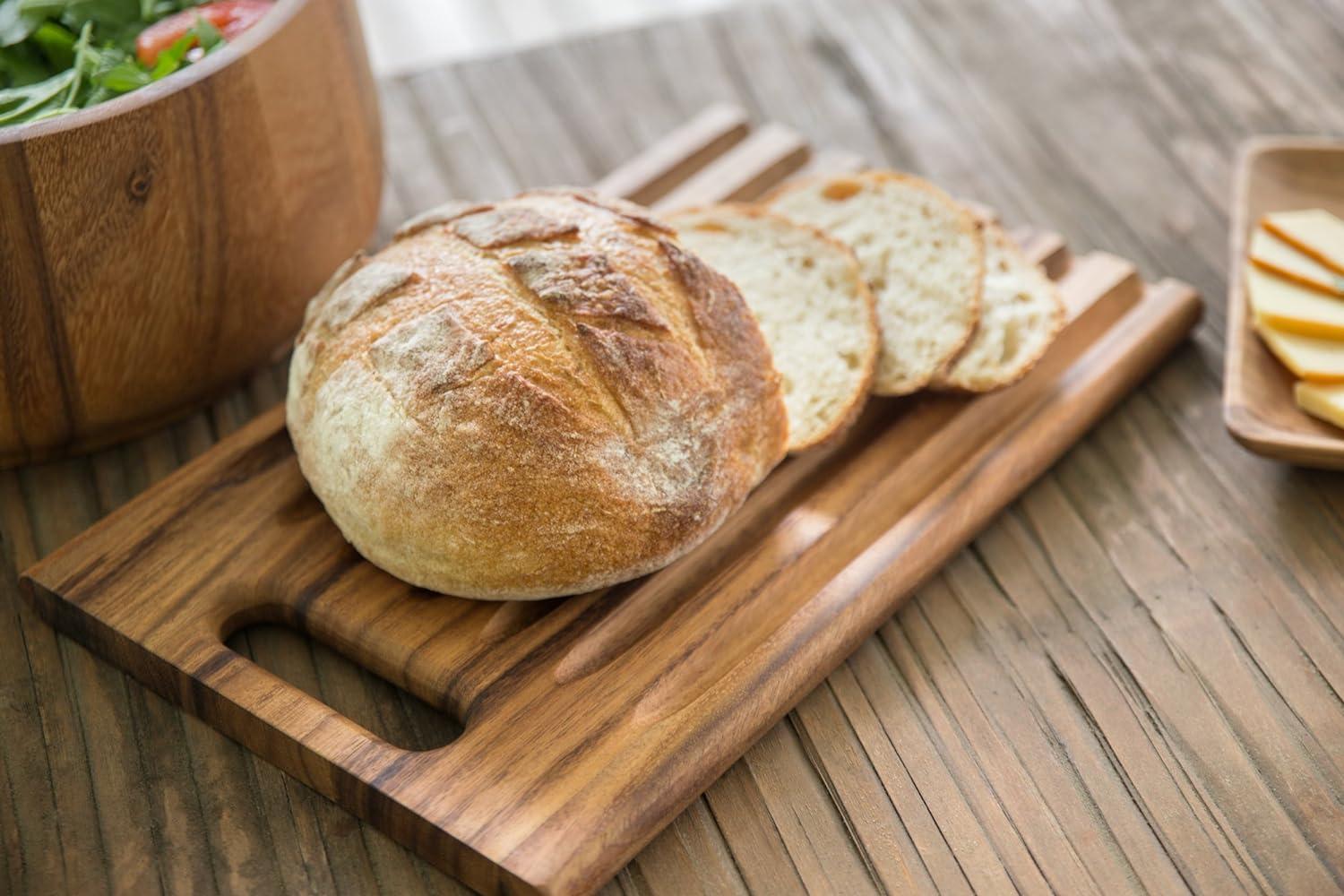 Acacia Wood Rectangular Bread Board with Grooves