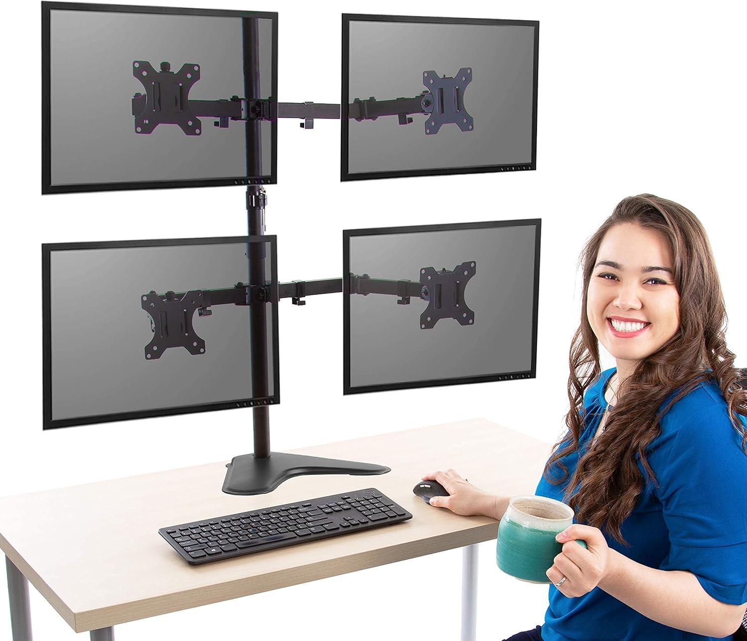 Quadruple Monitor Mount Freestanding Monitor Arm with 4 Adjustable VESA Mounts Black Stand Steady