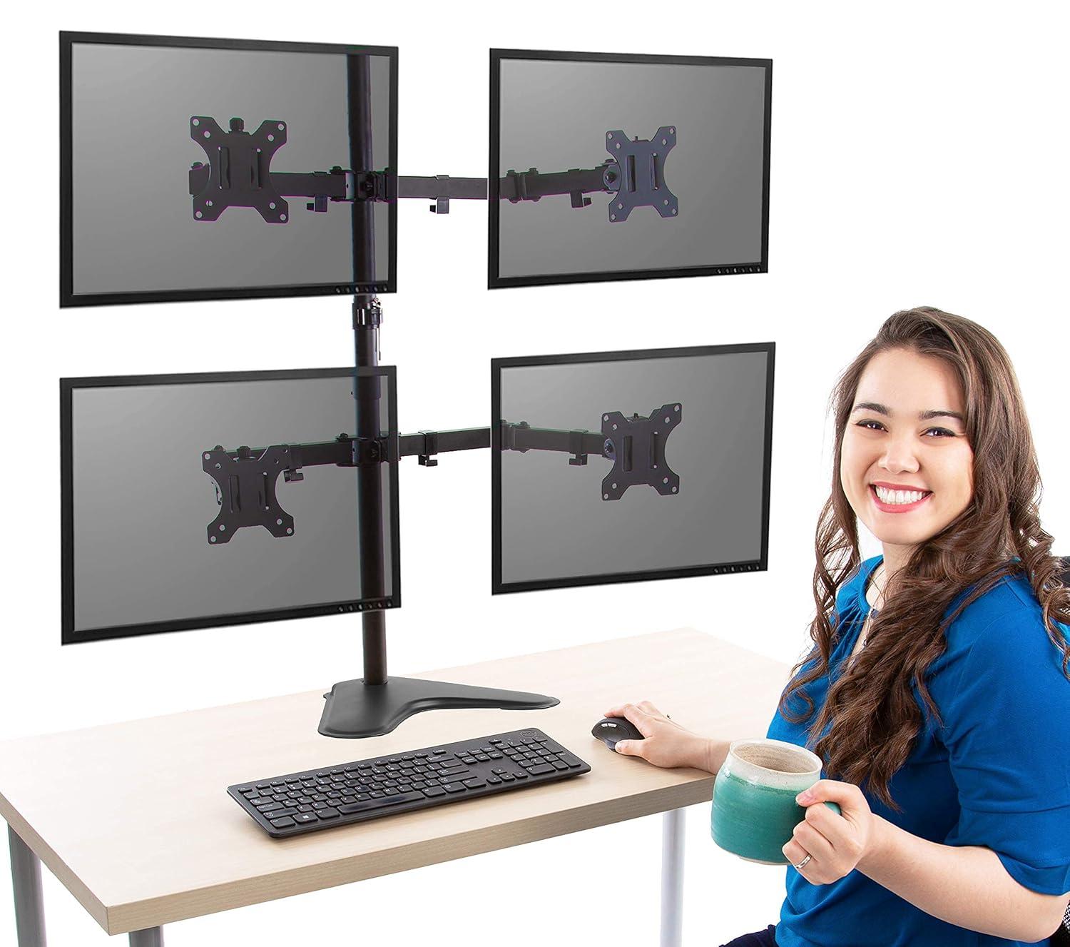 Quadruple Monitor Mount Freestanding Monitor Arm with 4 Adjustable VESA Mounts Black Stand Steady