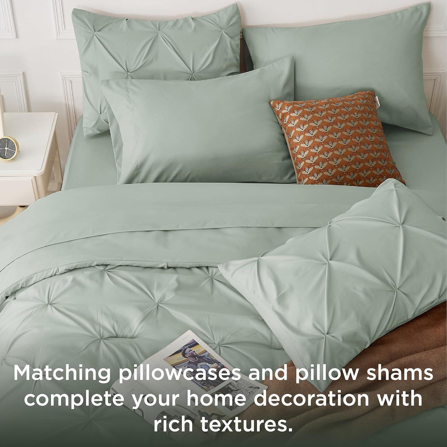 Bedsure Queen Comforter Set Sage Green - Bed in a Bag Queen Size 7 Pieces, GentleSoft™ Pintuck Bed Set Gift for Family, Pinch Pleat Sage Green Comforter with Sheets, Pillowcases & Shams