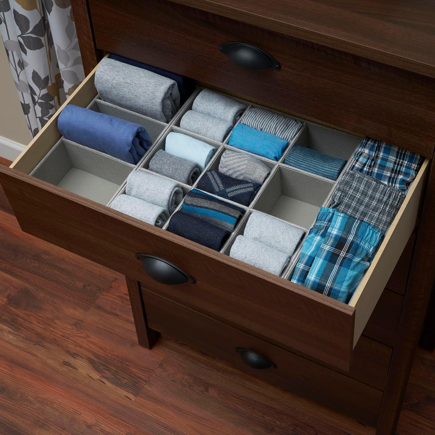 Household Essentials Organizer Tray, Accessory Organizer, Sturdy Drawer Organizer with Fabric Covering and Three Compartments, Grey