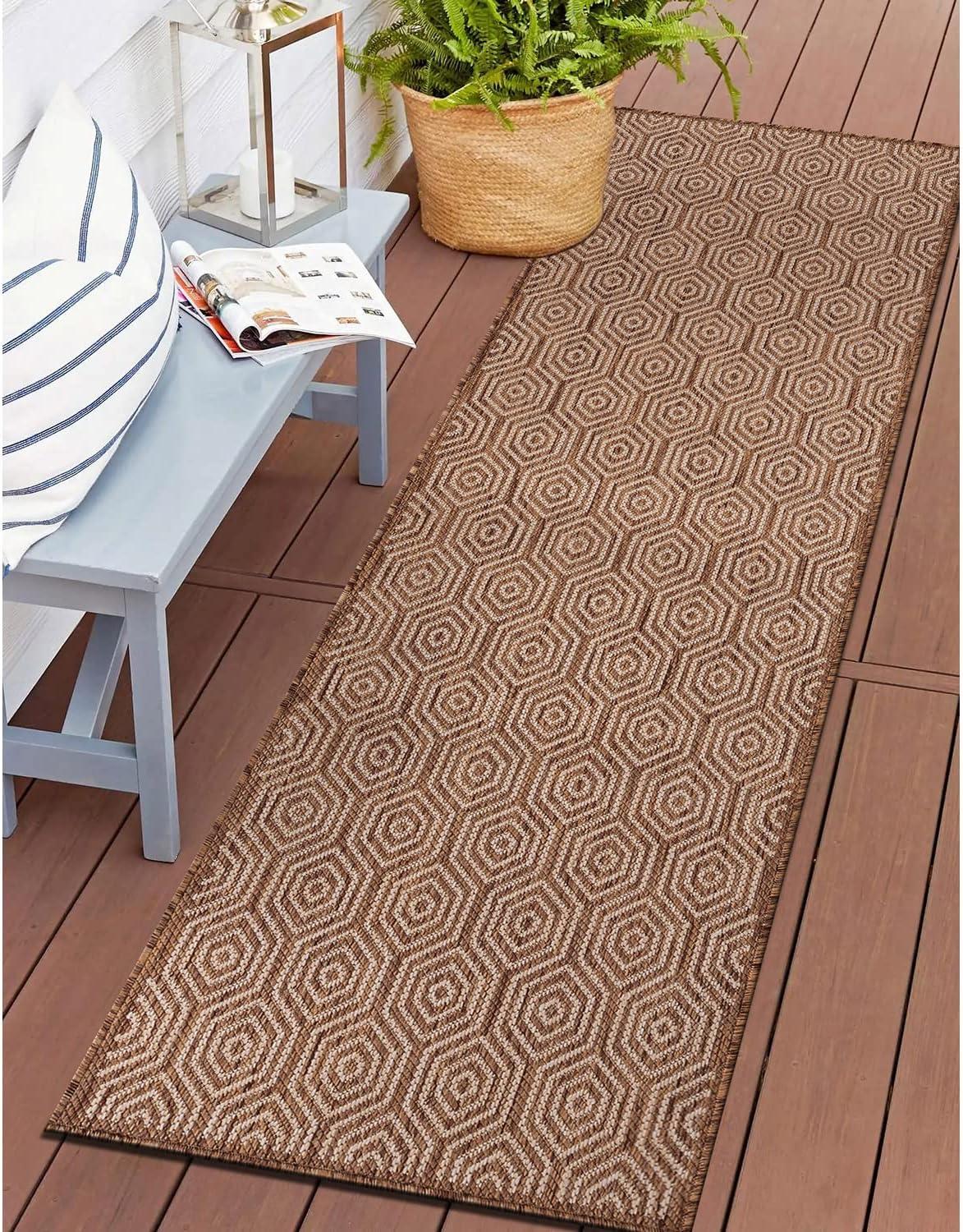 World Rug Gallery Modern Geometric Textured Flat Weave Indoor/Outdoor Area Rug - BROWN 2'x7'