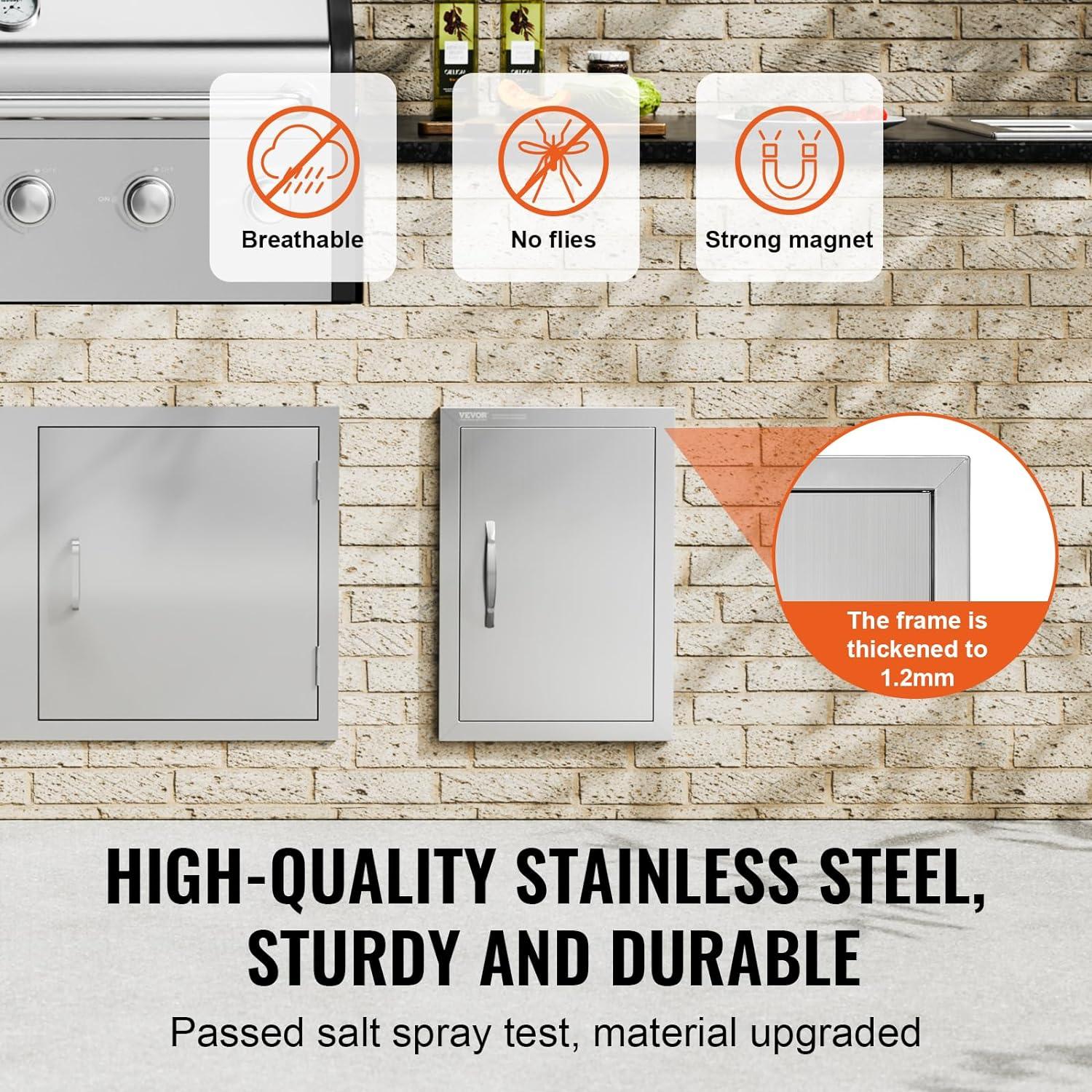 24 in. W x 17 in. H Single Outdoor Kitchen Door BBQ Access Door Stainless Steel Flush Mount Door Wall Vertical Door