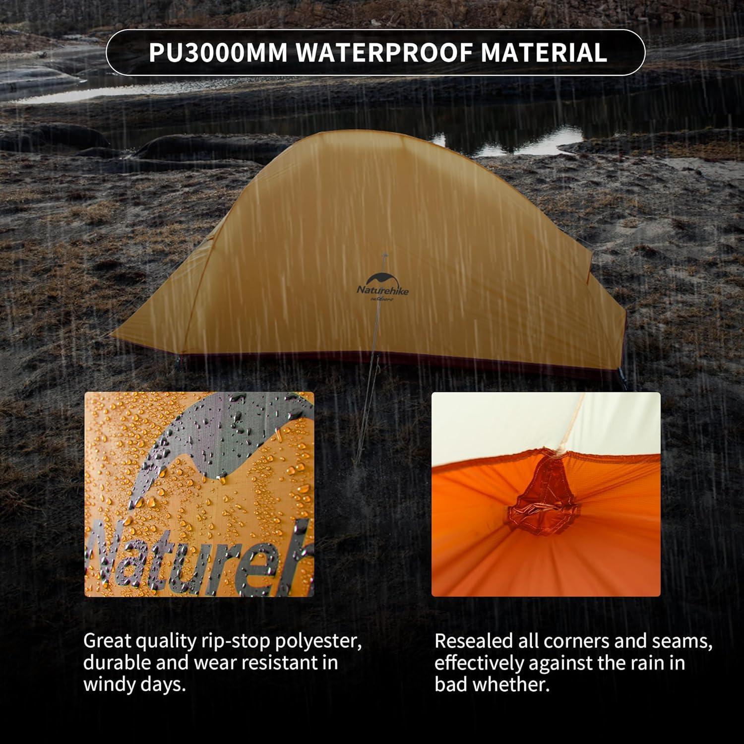 Naturehike, Cloud up Base-Lightweight Hiking Tent, Portable Outdoor Camping Tent,  Waterproof Backpacking Tent, Streamlined Design, Wind Resistance, 210T Polyester Tri-grid Wear-resistant Fabric