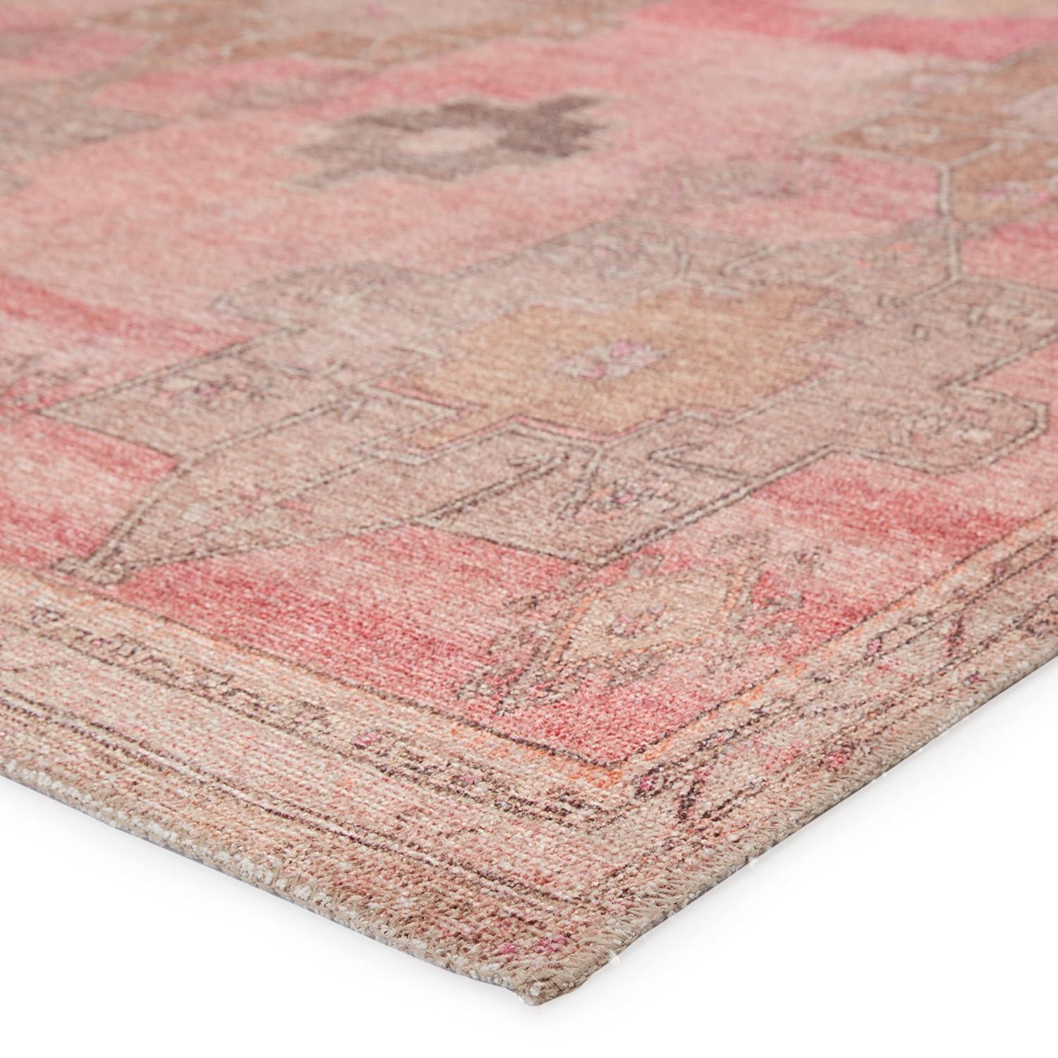 Gray and Pink Synthetic Medallion Rectangular Rug, 5' x 7'