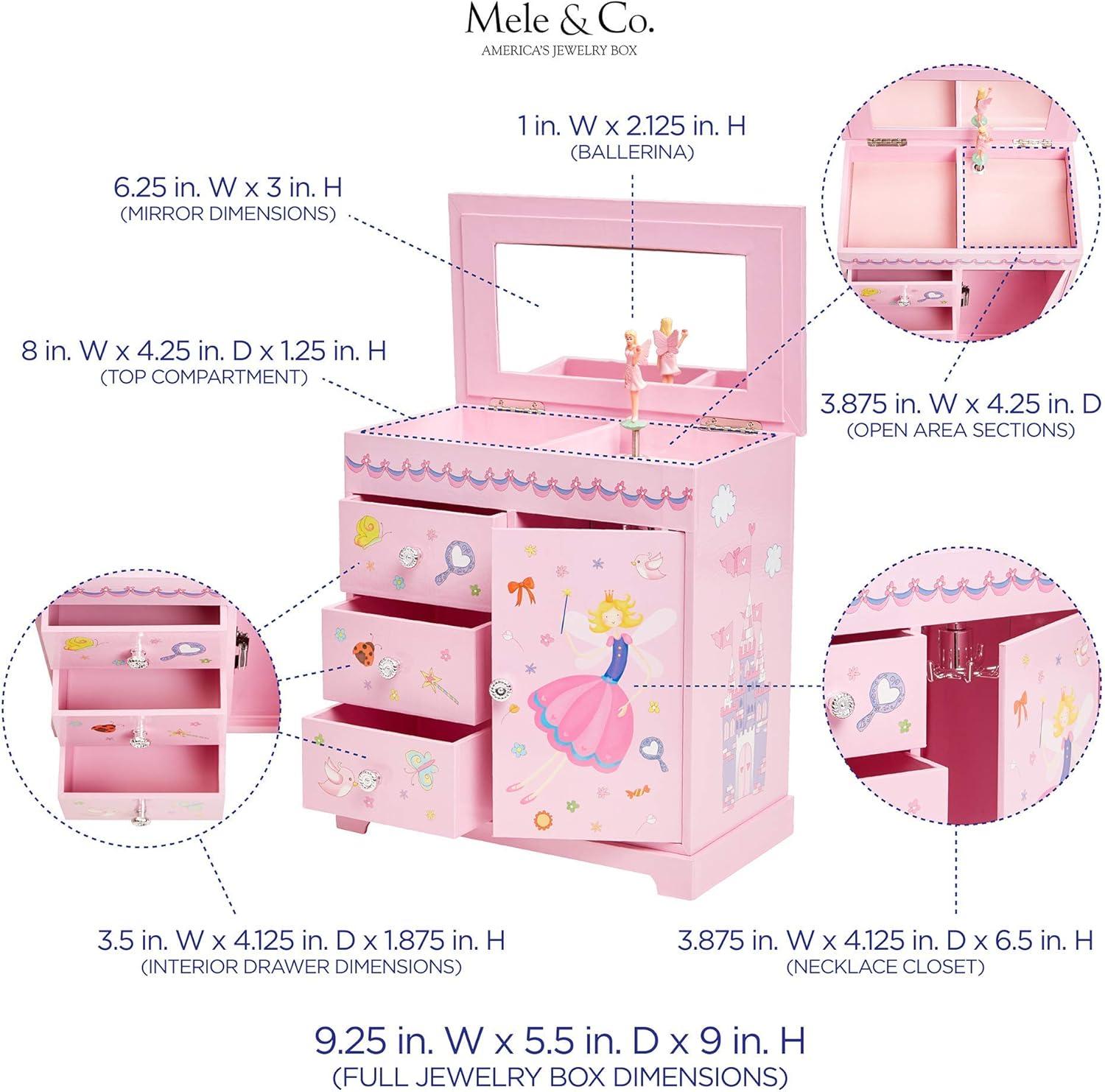 Pink Wooden Girls' Musical Ballerina Jewelry Box with Drawers