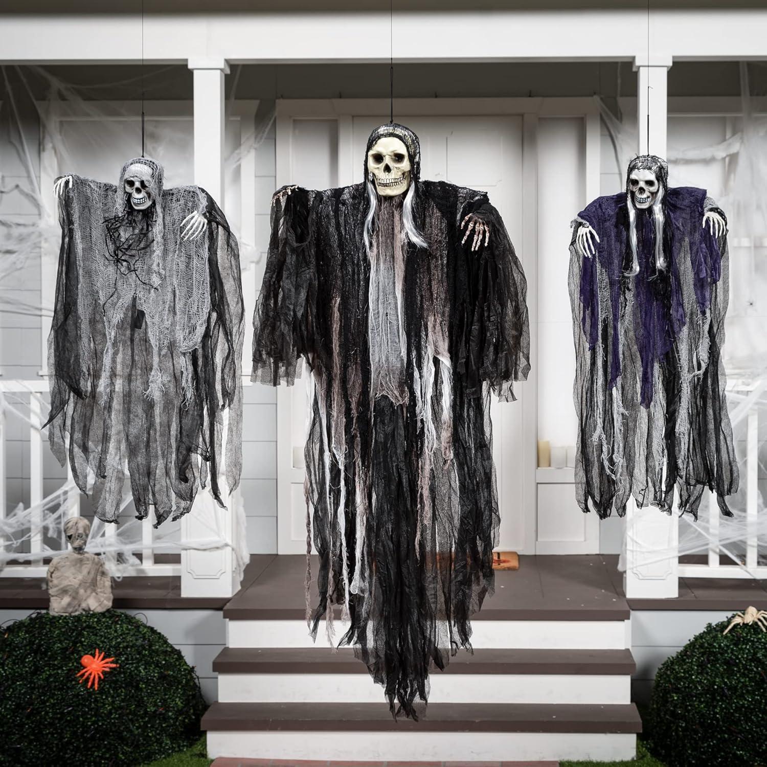 Nmdmisc 3 Pack Hanging Halloween Skeleton Ghosts Decorations,Halloween Hanging Ghost Electric Luminous Horror Decorations Haunted House Confidential Room Scene Layout Outdoor Hanging Props
