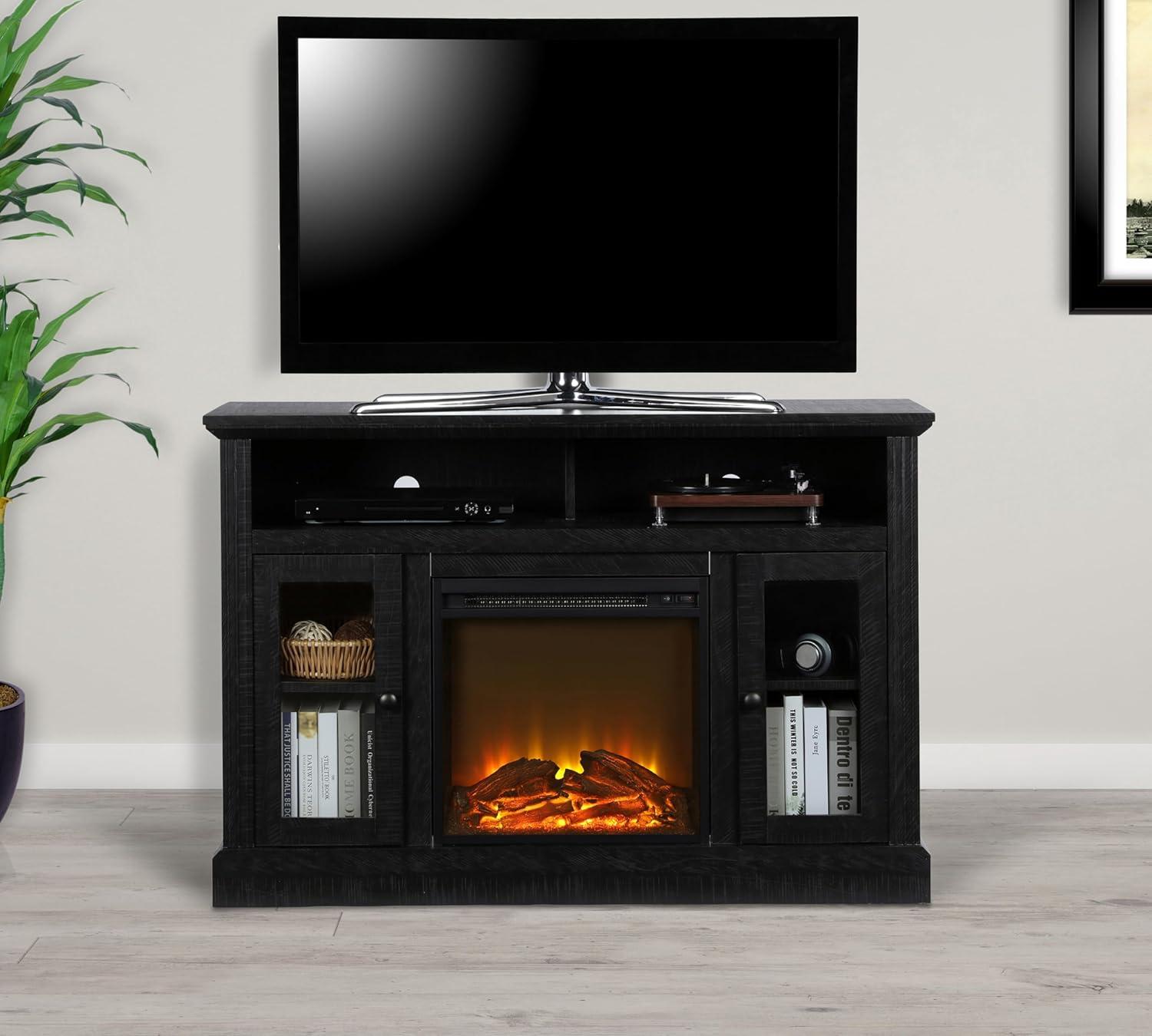Ameriwood Home Chicago Electric Fireplace Space Heater TV Console for TVs up to a 50", Black Oak