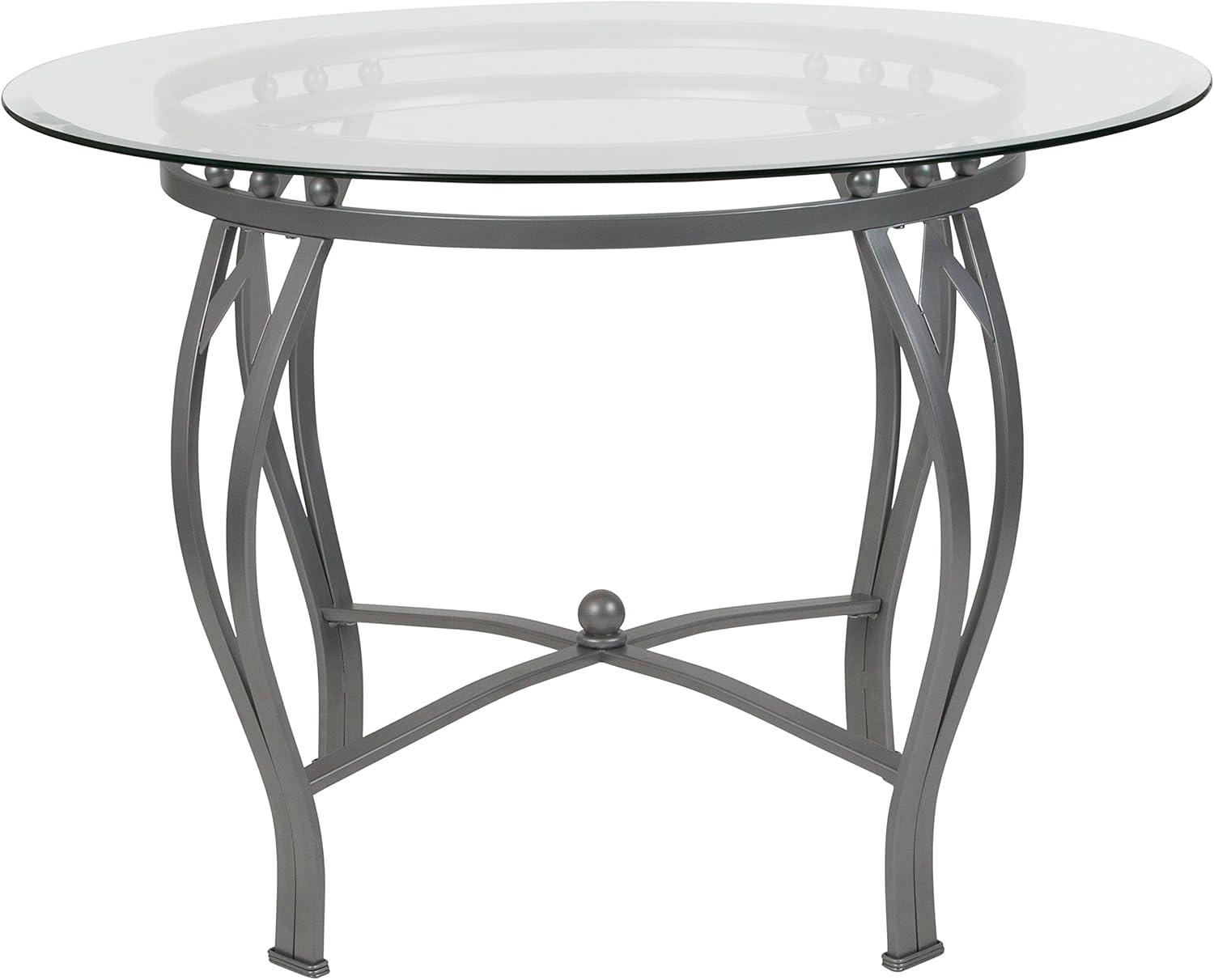 Syracuse Round Glass Dining Table with Bowed Out Metal Frame