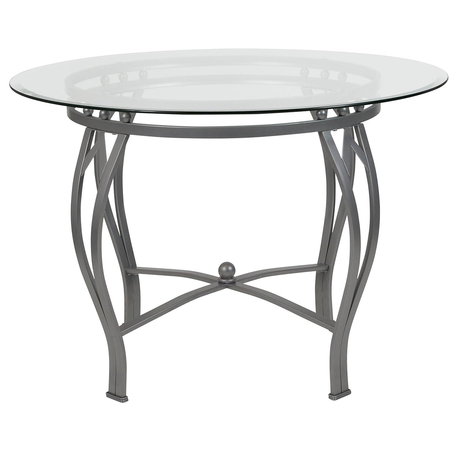 Flash Furniture Syracuse Round Glass Dining Table with Bowed Out Metal Frame