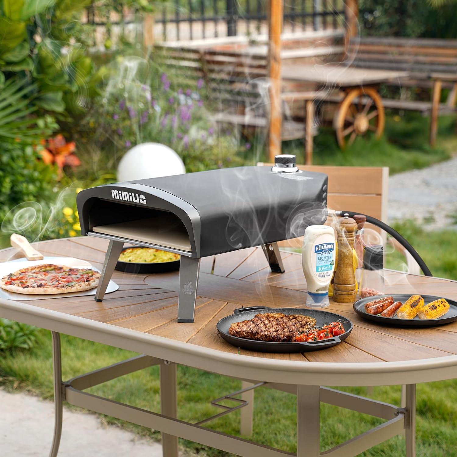 Portable Gas Propane Pizza Oven with 13" Pizza Stone & Foldable Legs, Grilling Stove for Outdoor Camping