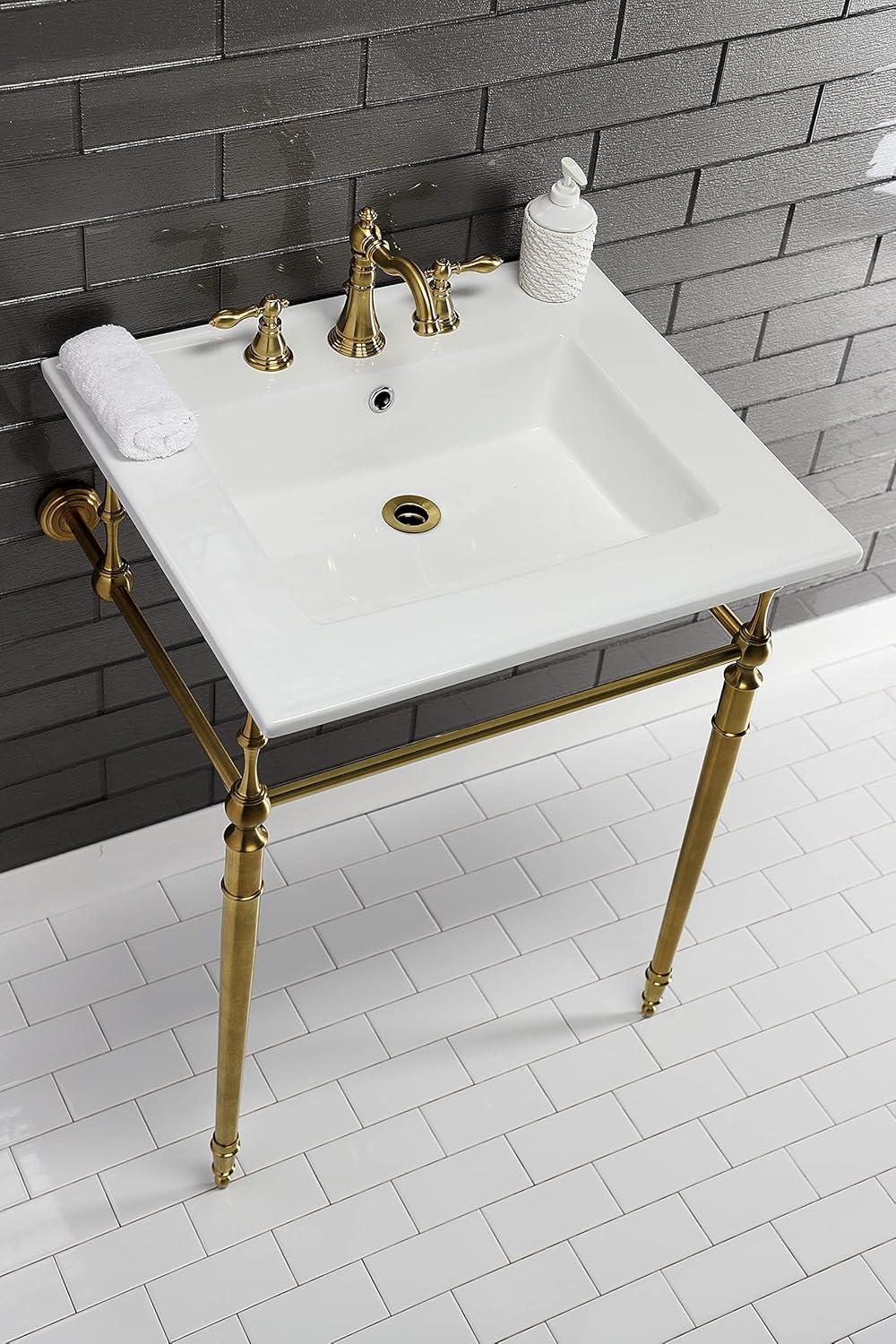 Kingston Brass Edwardian 25-Inch Ceramic Console Sink with Brass Legs (8-Inch, 3-Hole)