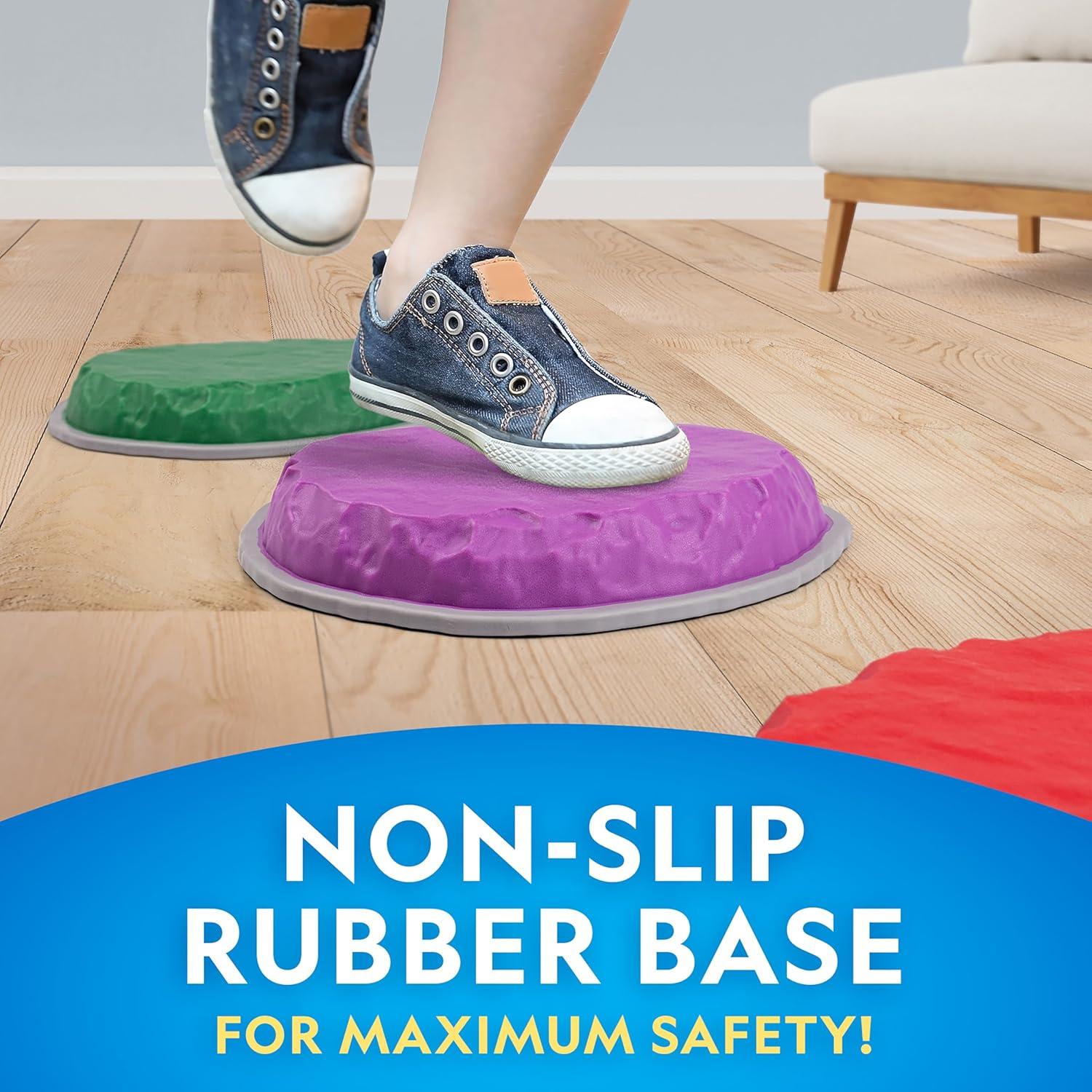 National Geographic Balance Stepping Stones for Indoor or Outdoor Play, Includes 7 Non-Slip Stepping Stones, Game Spinner and Instructions