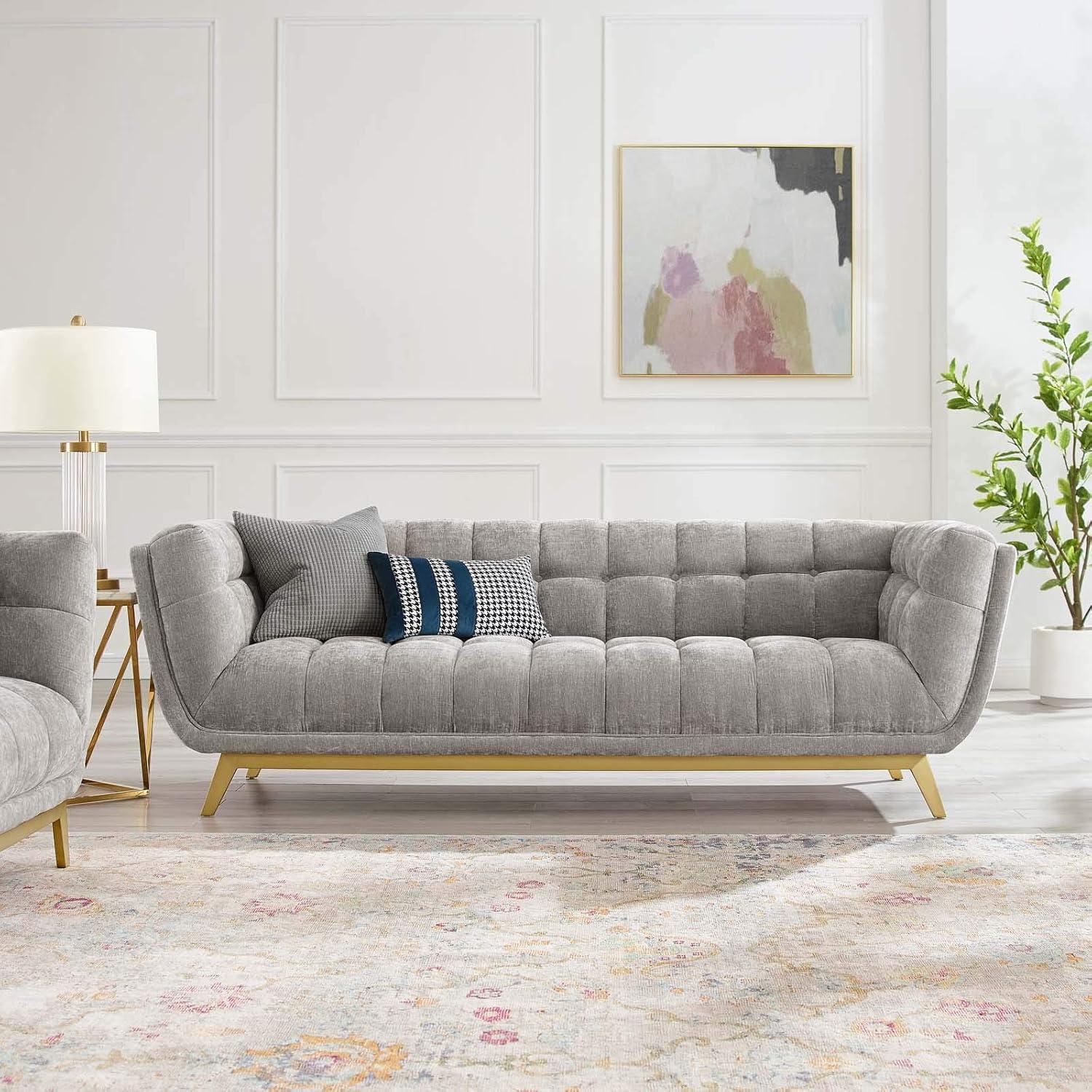 Modway Bestow Crushed Performance Velvet Sofa in Light Gray