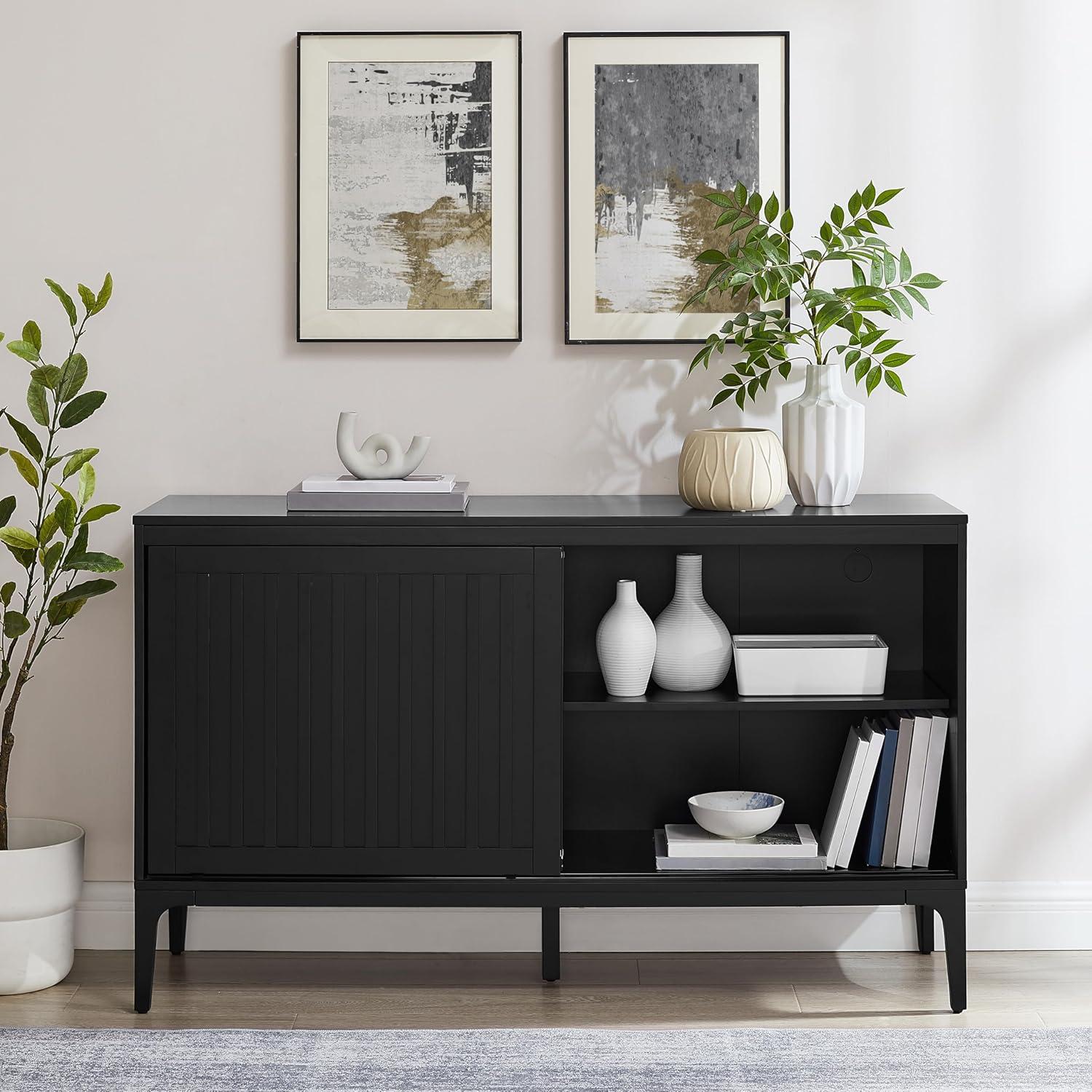 Crosley Furniture Asher Modern Particle Board Wood Sideboard in Matte Black