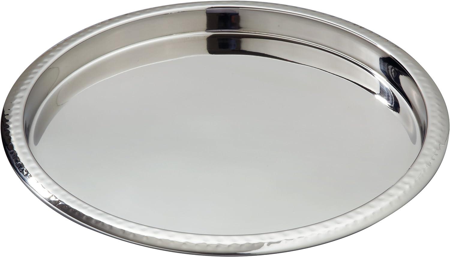 Elegance 14" Silver Stainless Steel Hammered Rim Bar Tray