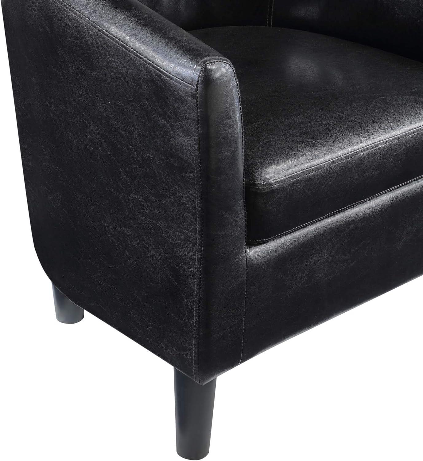 Convenience Concepts Take a Seat Churchill Accent Chair with Ottoman, Black Vegan Leather