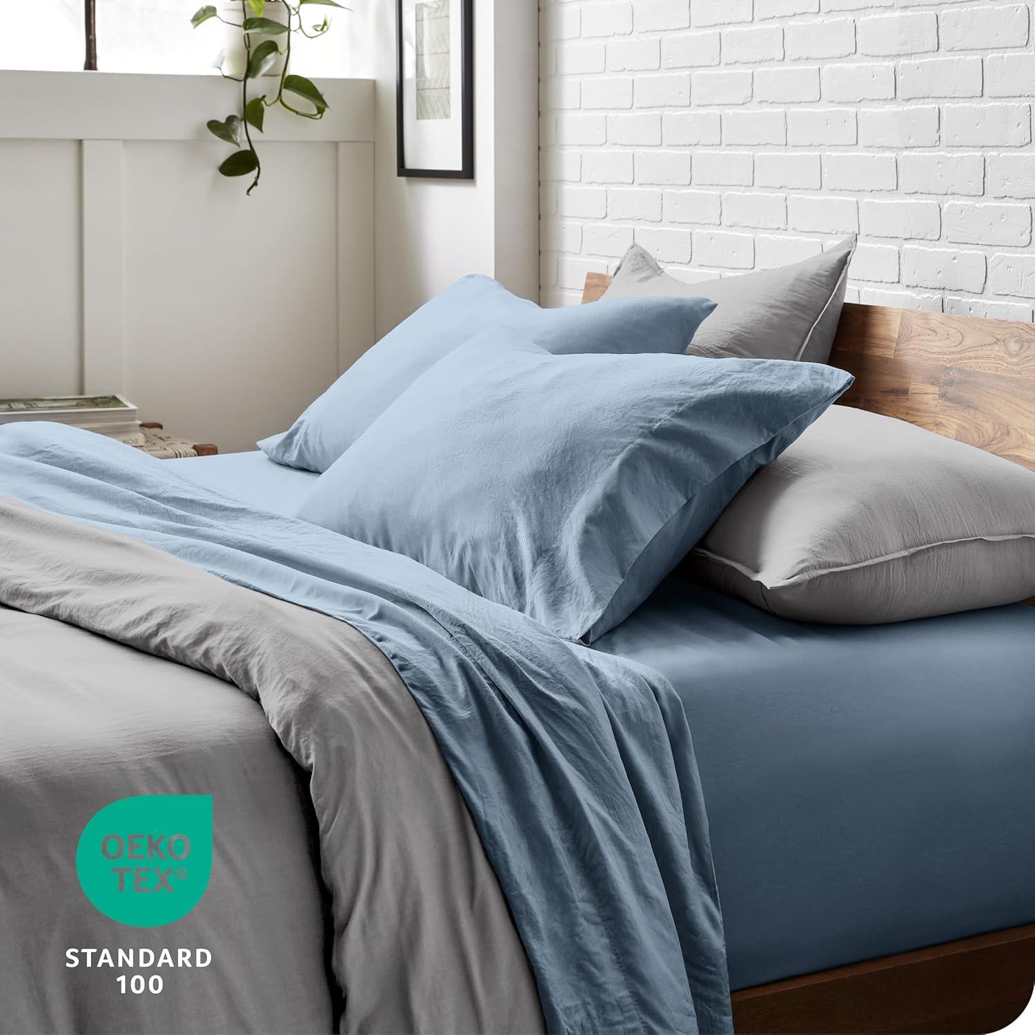 Washed Microfiber Dusty Blue Twin XL Sheet Set by Bare Home