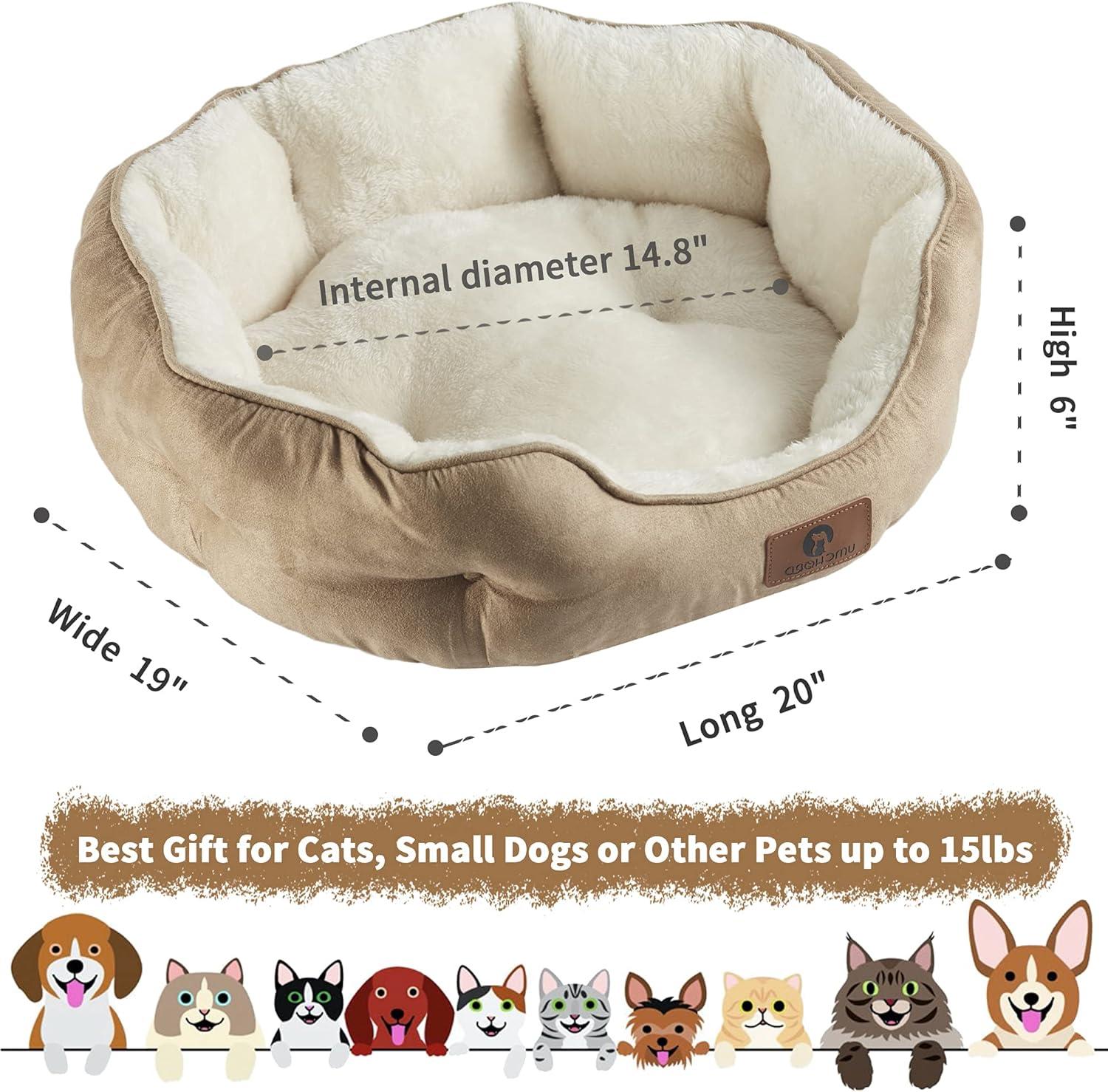 Asvin Small Dog Bed for Small Dogs, Cat Beds for Indoor Cats, Pet Bed for Puppy and Kitty, Extra Soft & Machine Washable with Anti-Slip & Water-Resistant Oxford Bottom, Light Brown, 20 inches C42