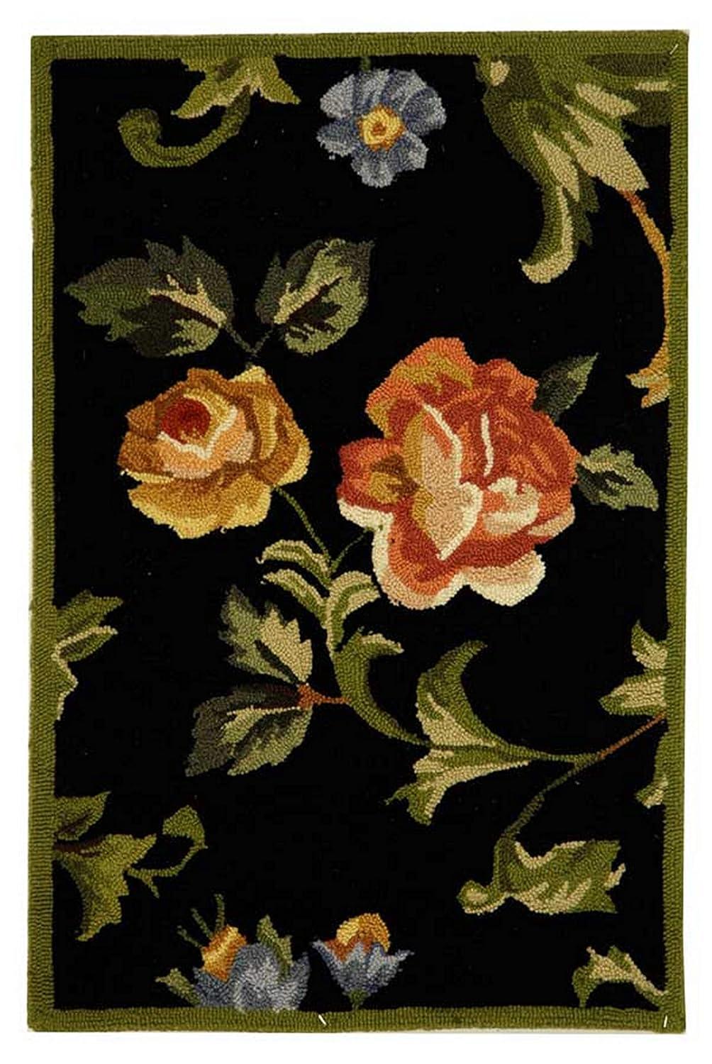 Hand Hooked Wool Floral Rug