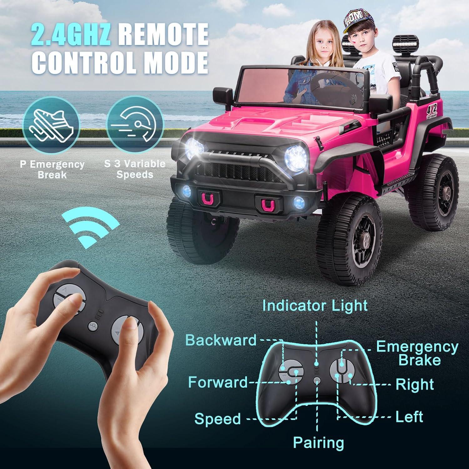 Ancheer 24V Real 2 Seater Ride On Toys Electric SUV Jeep Car With Remote Control,2WD/4WD Switchable, 4X100W Motor, Bluetooth, Music, USB, Lights