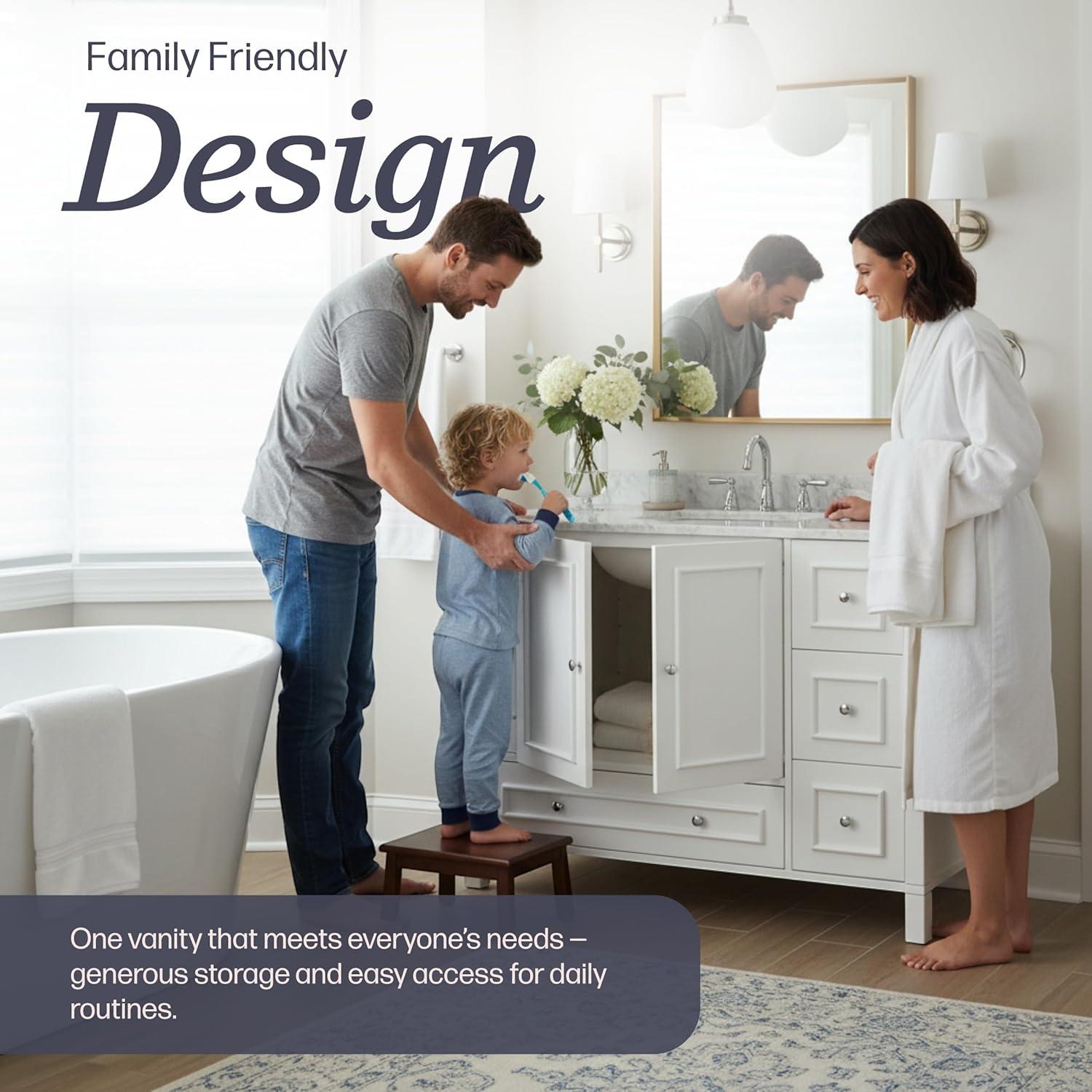 Williamsburg 48 Inch Bathroom Vanity, Freestanding Cabinet Without Sink, Large Wood Vanity with Soft-Close Doors