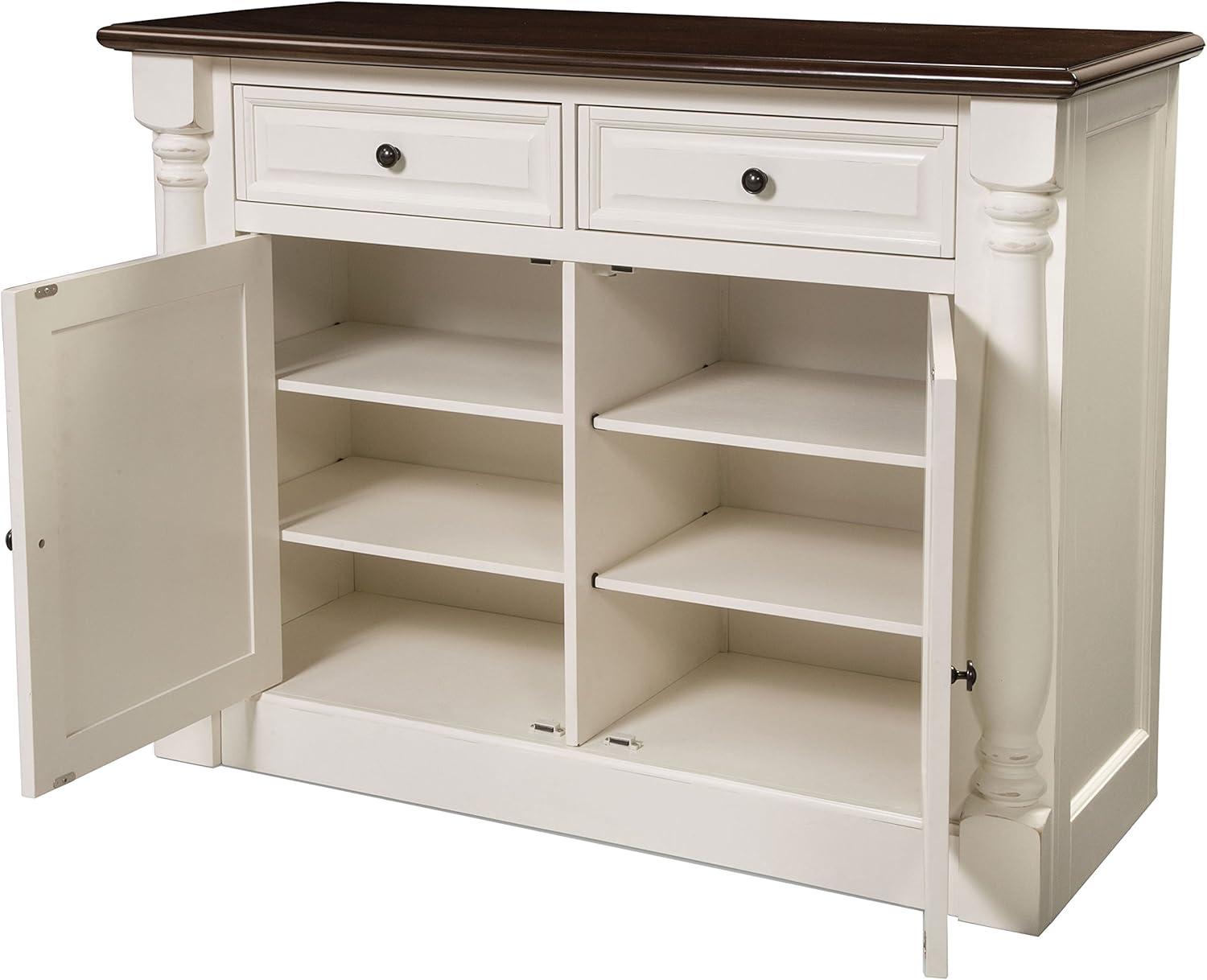 Elegant Distressed White Carved Sideboard with Adjustable Shelves