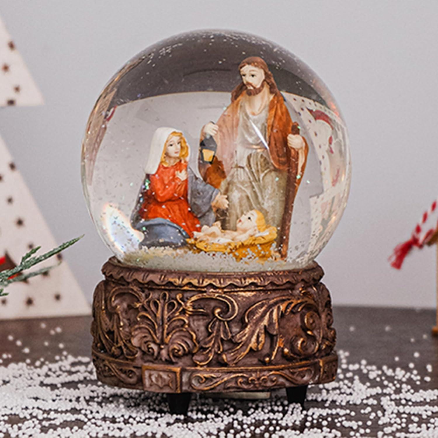 Snow Globes Glitter Water Globe Musical Snow Globe Decoration Plays Silent Night, 100 mm, Nativity