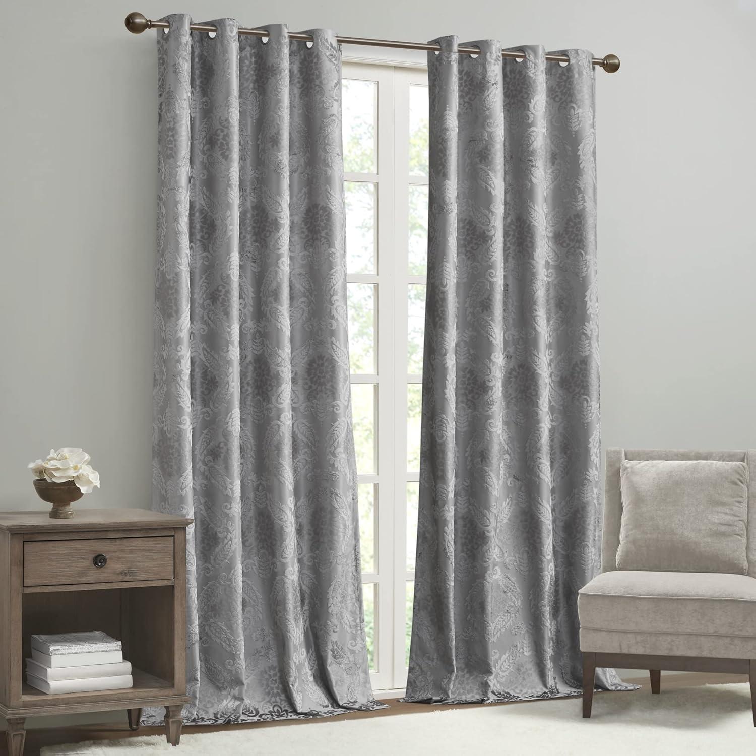 Madison Park Amelia Knitted Jacquard Paisley Total Blackout Grommet Top Single Curtain Panel