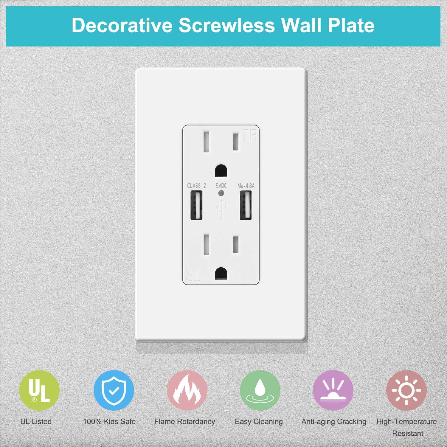 ENERLITES Screwless Decorator Wall Plate, Child Safe Outlet Covers, Size 1-Gang, Unbreakable Polycarbonate Thermoplastic, SI8831-W, Glossy, White, 20 Count