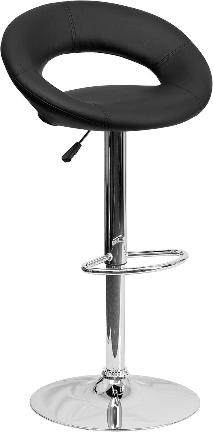 Orbit-Back Swivel Adjustable Stool in Black Vinyl with Chrome Base