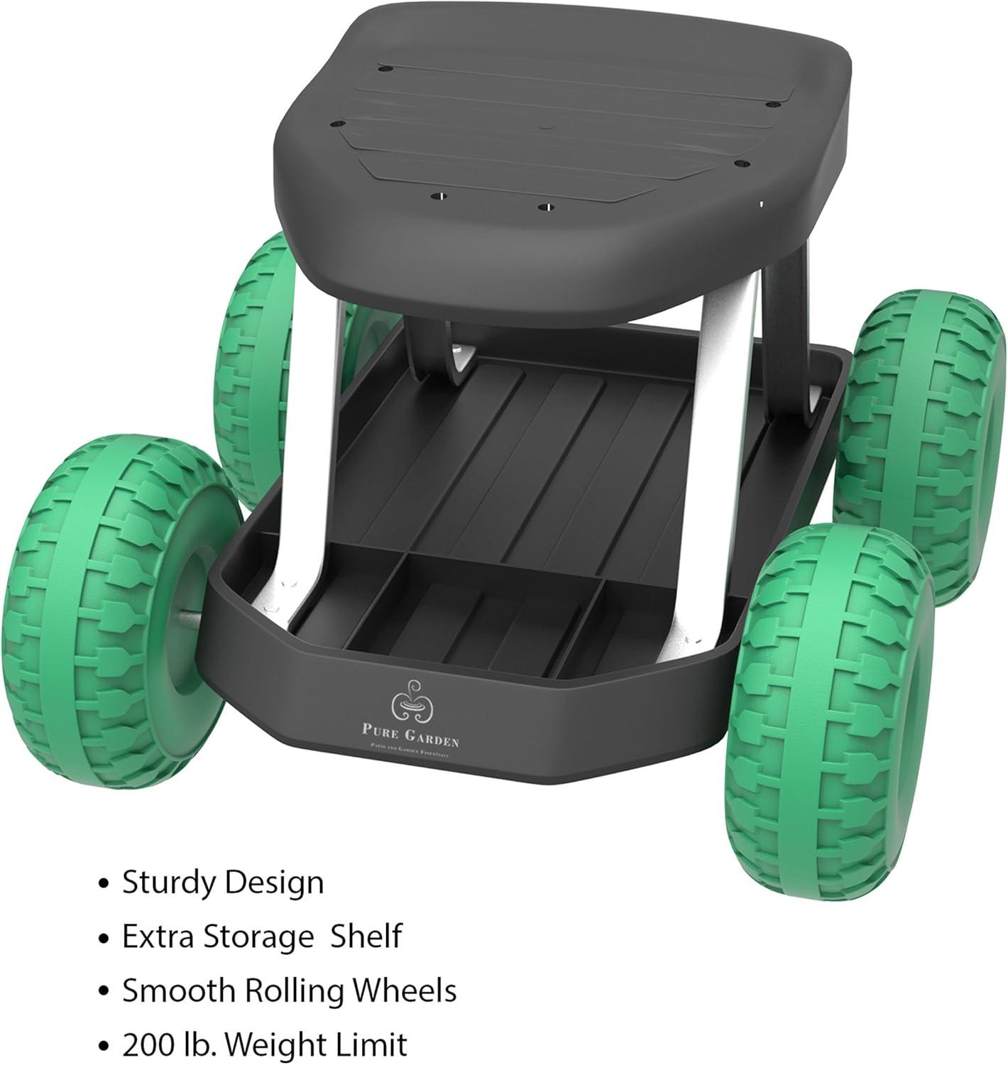 BINLIS PVC Plastic Stainless Steel Pure Garden Rolling Gardening Stool with Wheels and Storage