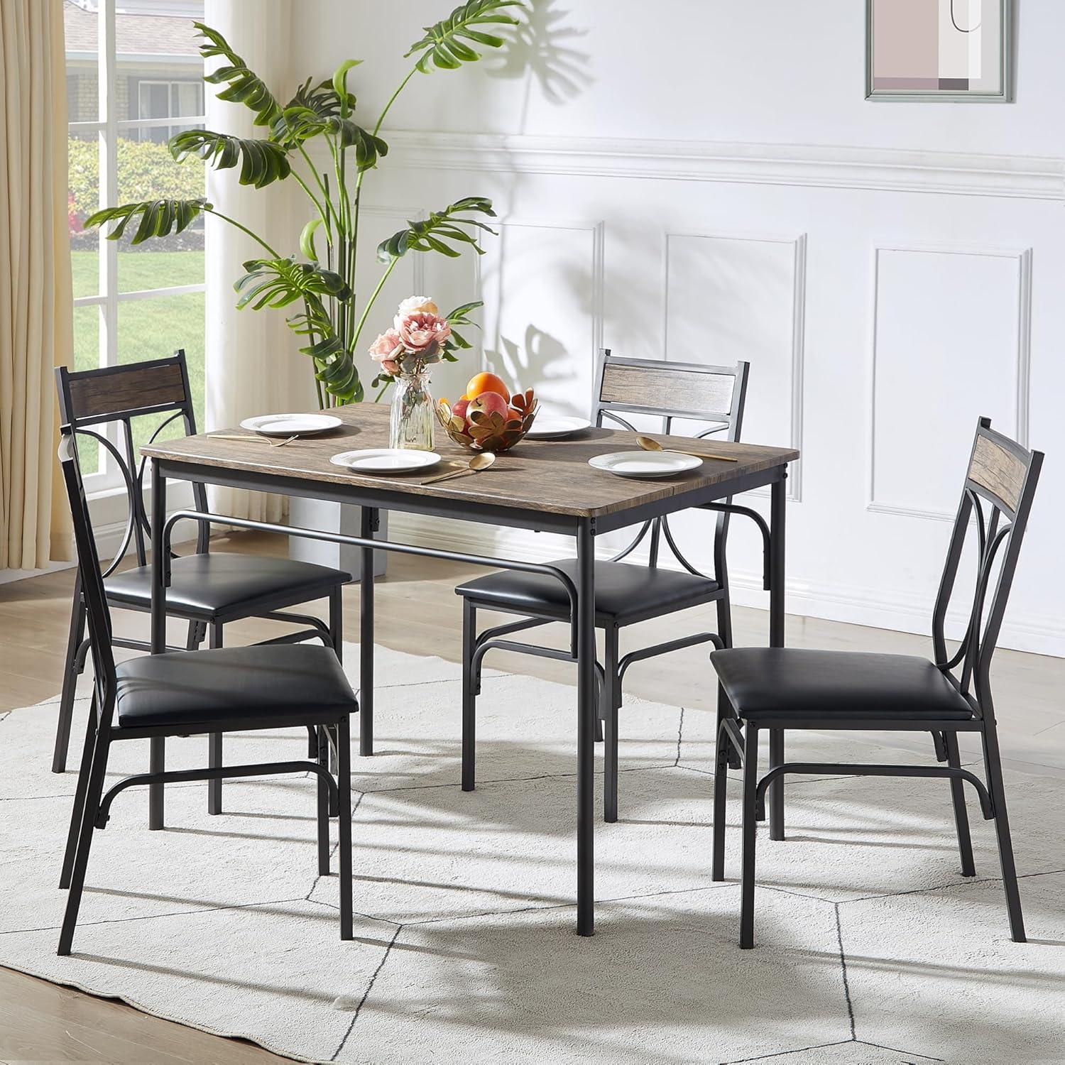 VECELO Kitchen Dining Room Table Set with 4 Chairs for Small Space, Apartment,Metal Steel Frame