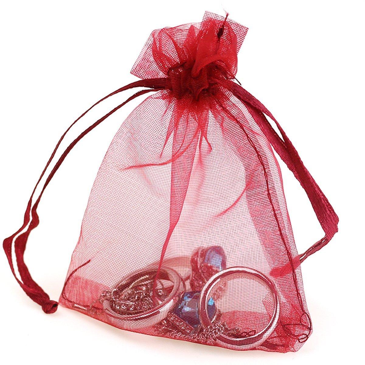 100PCS 4x6inch (10x15cm) Drawstring Organza Jewelry Favor Pouches Wedding Party Festival Gift Bags Candy Bags (Red)