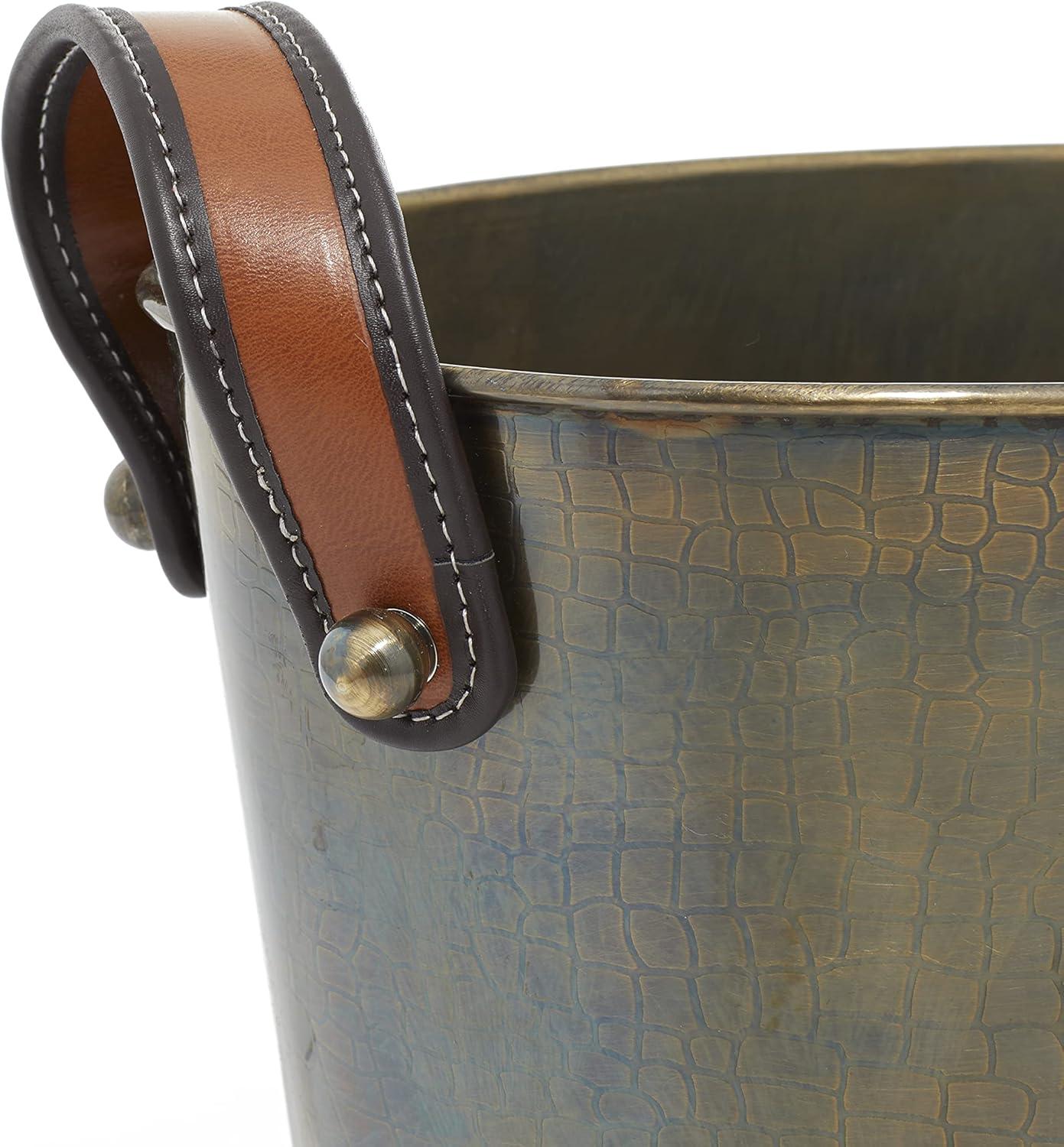 DecMode Oval Metal 6 Bottles Bronze Ice Bucket with Leather Strap Handles