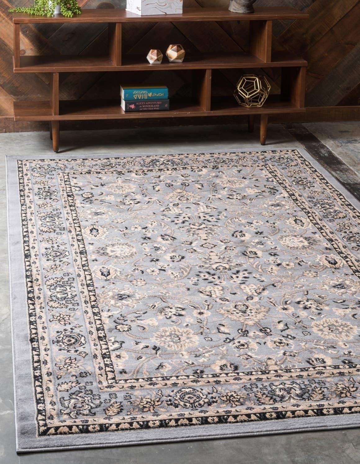 Gray and Ivory Floral Rectangular 4' x 6' Synthetic Rug