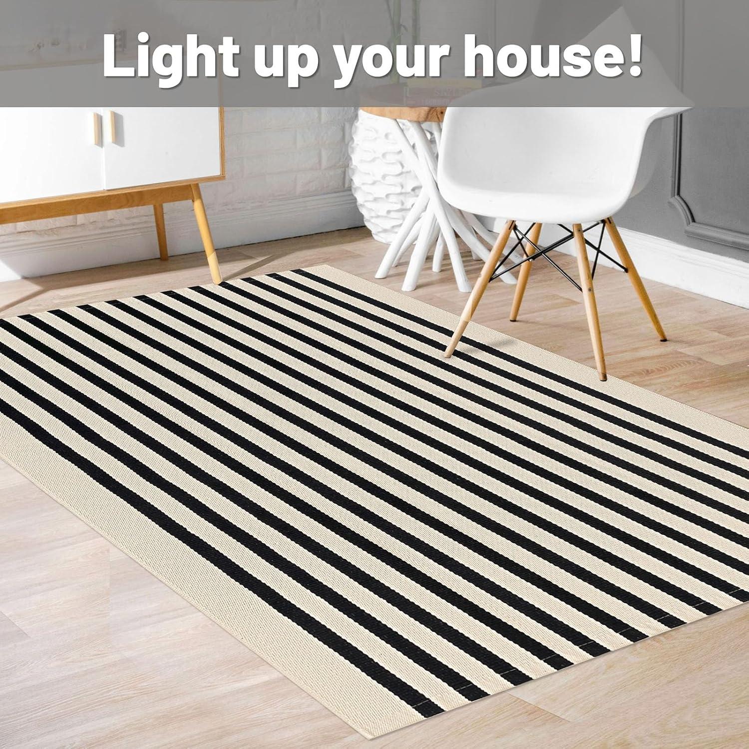 IOHOUZE Navy and White Striped Rug 2'x3' Front Door Rugs, Small Washable Area Rug for Front Porch, Spring Summer Doormats Outdoor Indoor, Cotton Rugs for Entryway Porch Entrance