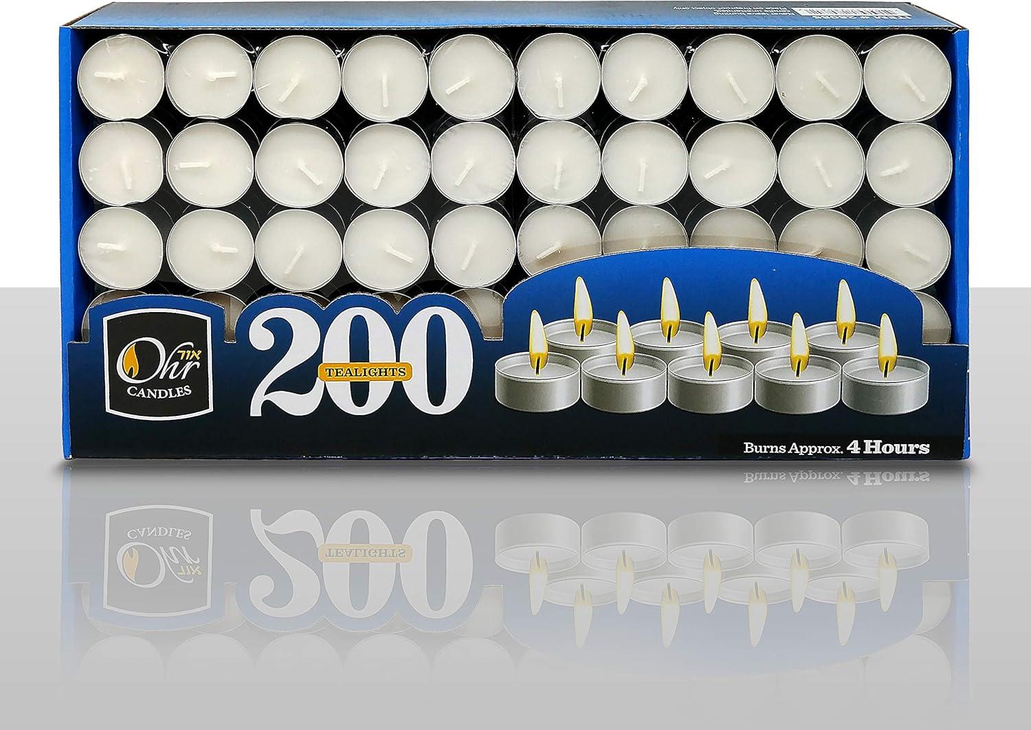 OHR CANDLES Tealight Candles - 200 Pack Bulk Tea Lights Candles - White Tealights Unscented - 4 Hour Burn Time