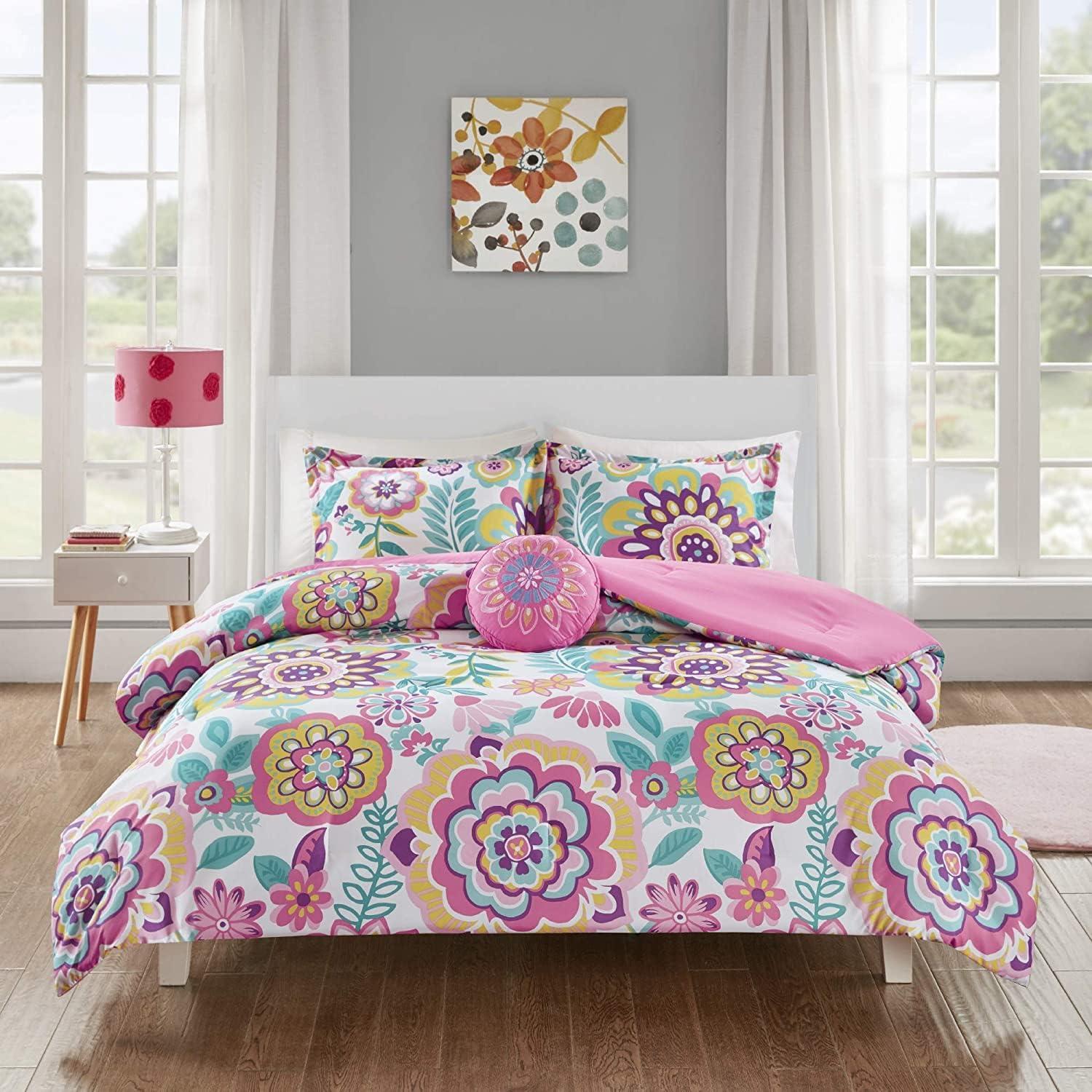 Pink Floral Medallion Twin Microfiber Comforter Set