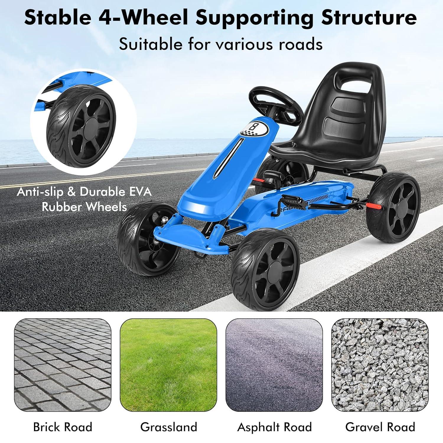 Costway Xmas Gift Go Kart Kids Ride On Car Pedal Powered Car 4 Wheel Racer Toy Stealth Outdoor Blue