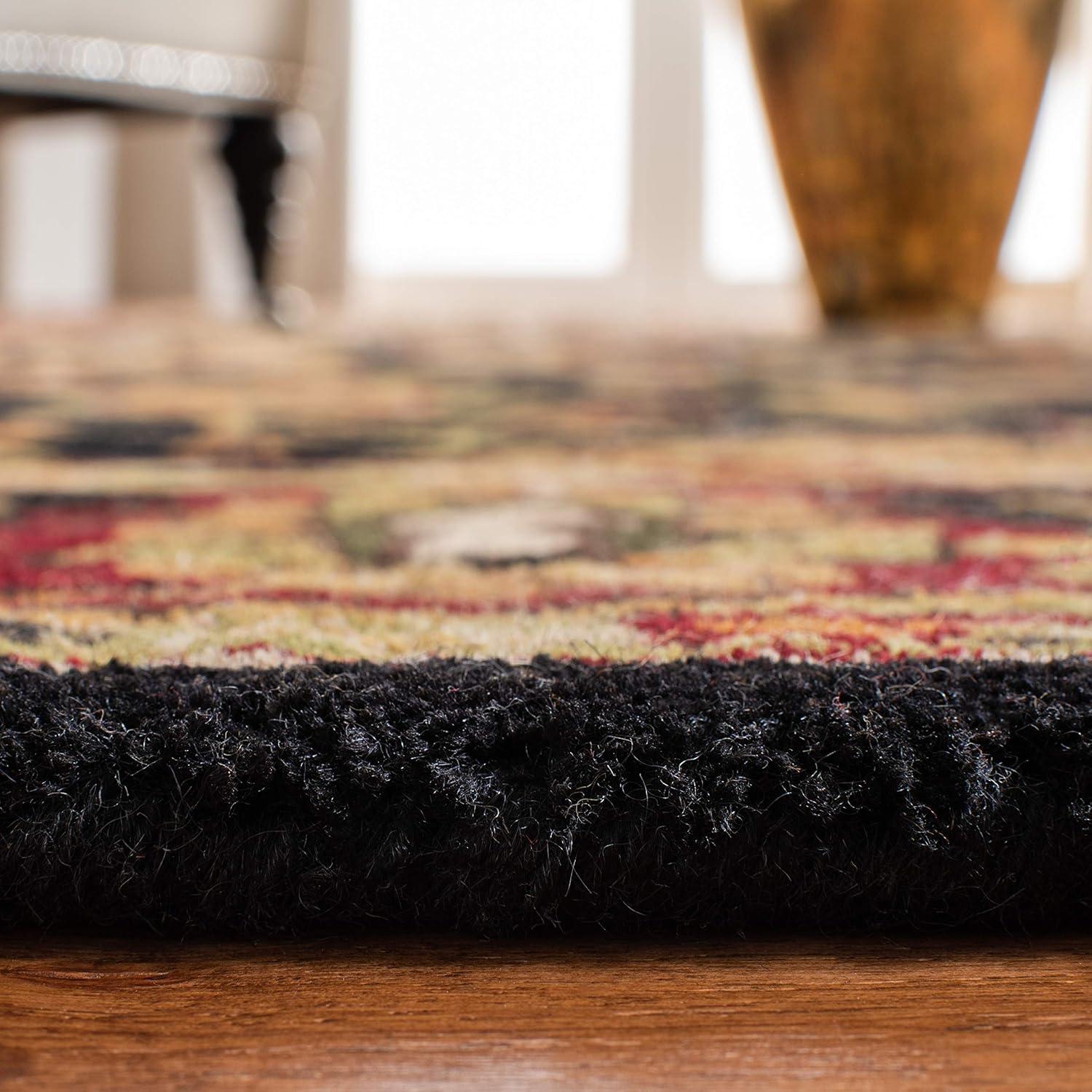 Handmade Black and Red Round Wool Area Rug, 3'6"