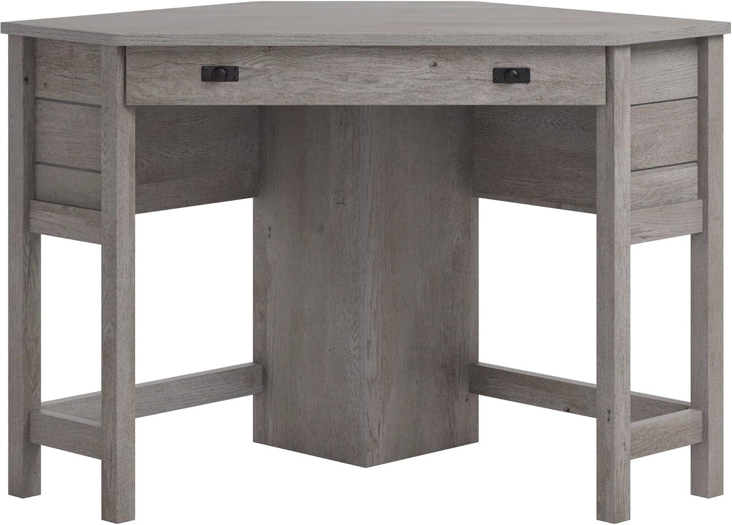 Mystic Oak Gray Corner Desk with Drawer and Keyboard Tray