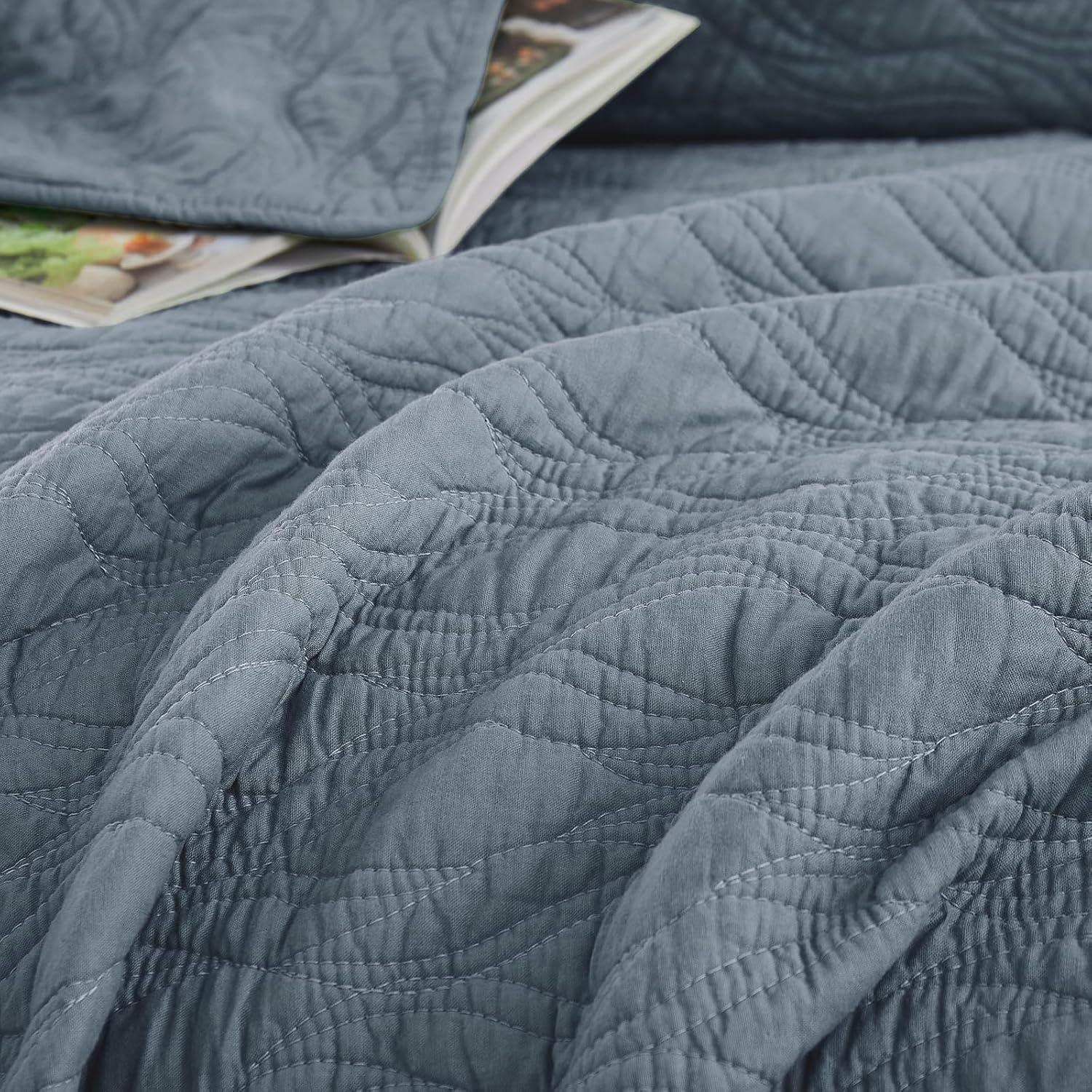 palassio Blue Cotton Quilt California Cal King Size Bedding Sets with Pillow Shams,Oversized Lightweight Soft Bedspread Coverlet, Cozy Bed Cover for All Season, 3 Pieces, 118x106 inches