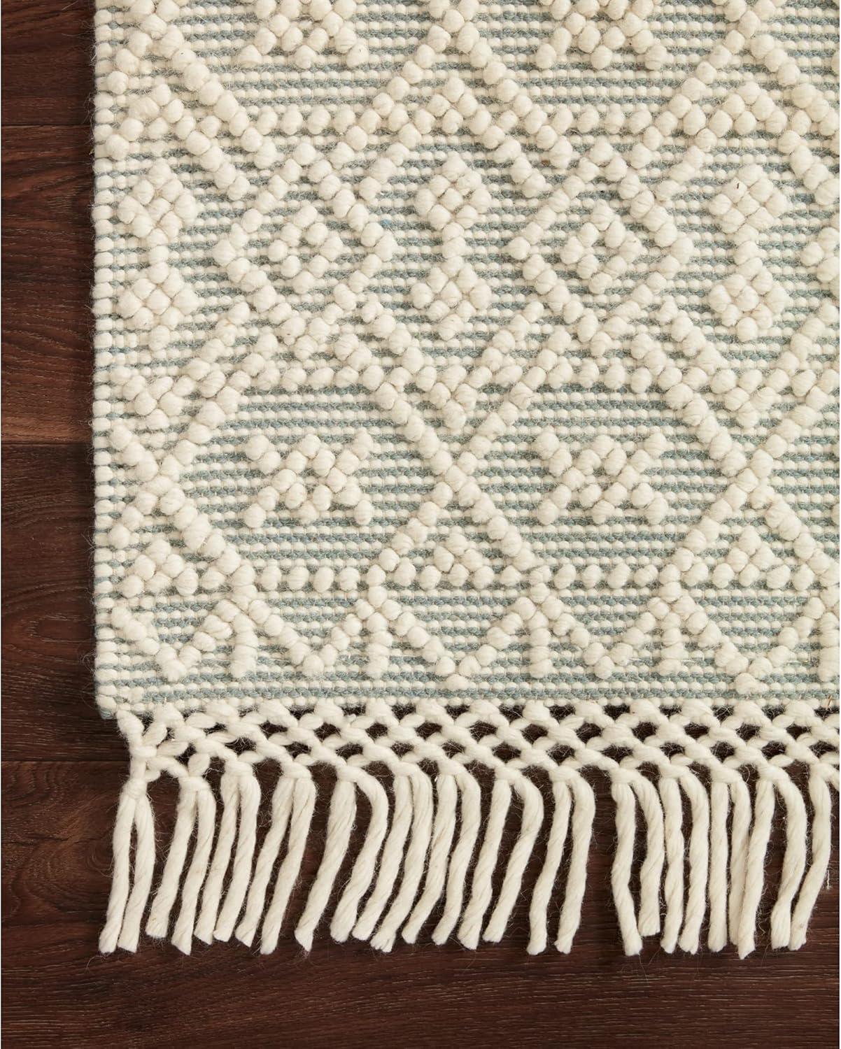 Ivory and Blue Geometric Wool Blend Area Rug 2'-3" x 3'-9"