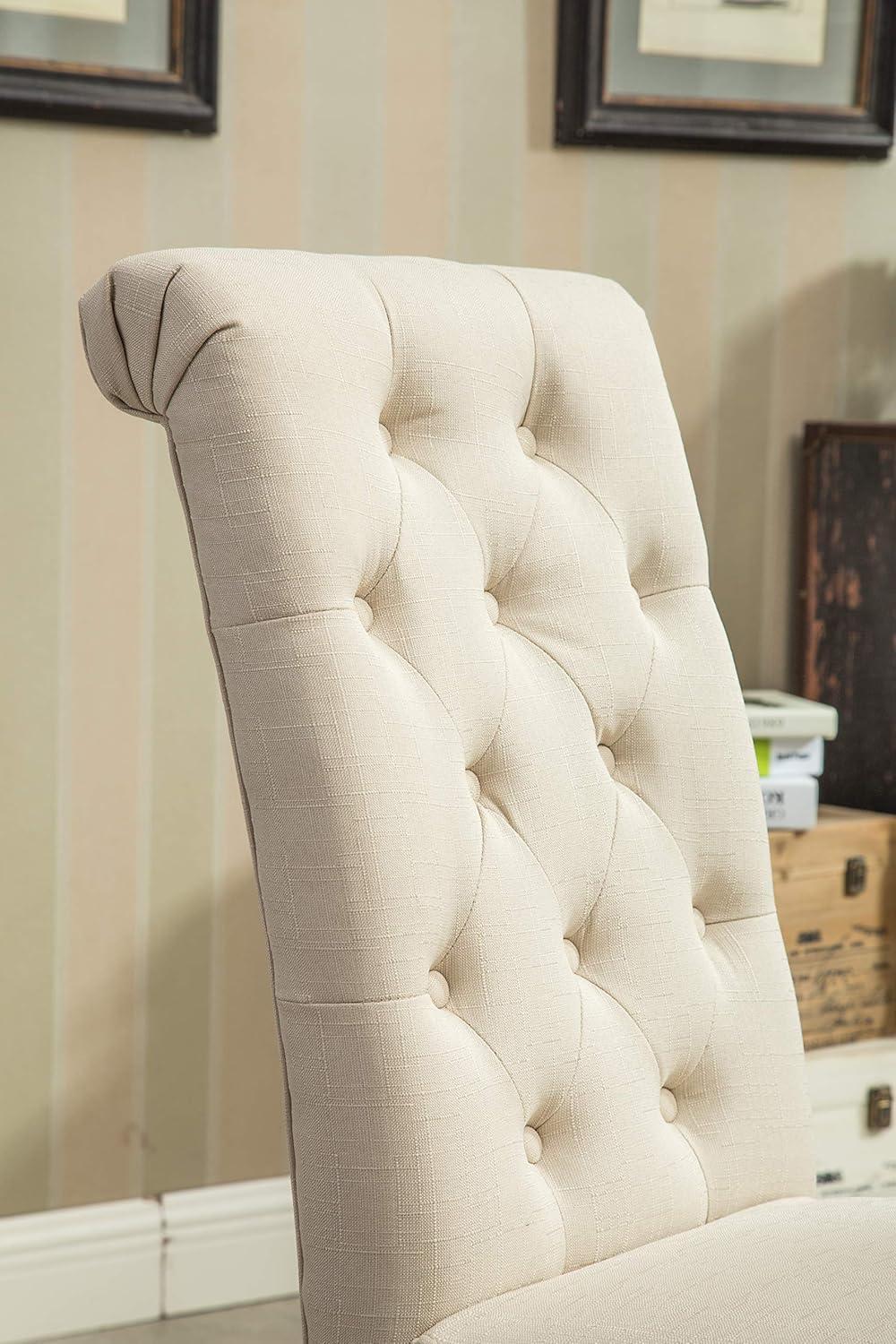 Roundhill Furniture Habit Solid Wood Tufted Parsons Dining Chair , Tan, Set of 2