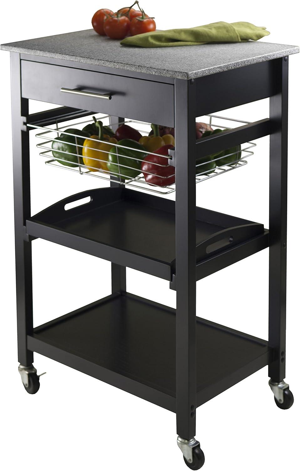 Julia Granite Top Kitchen Cart Wood/Black - Winsome