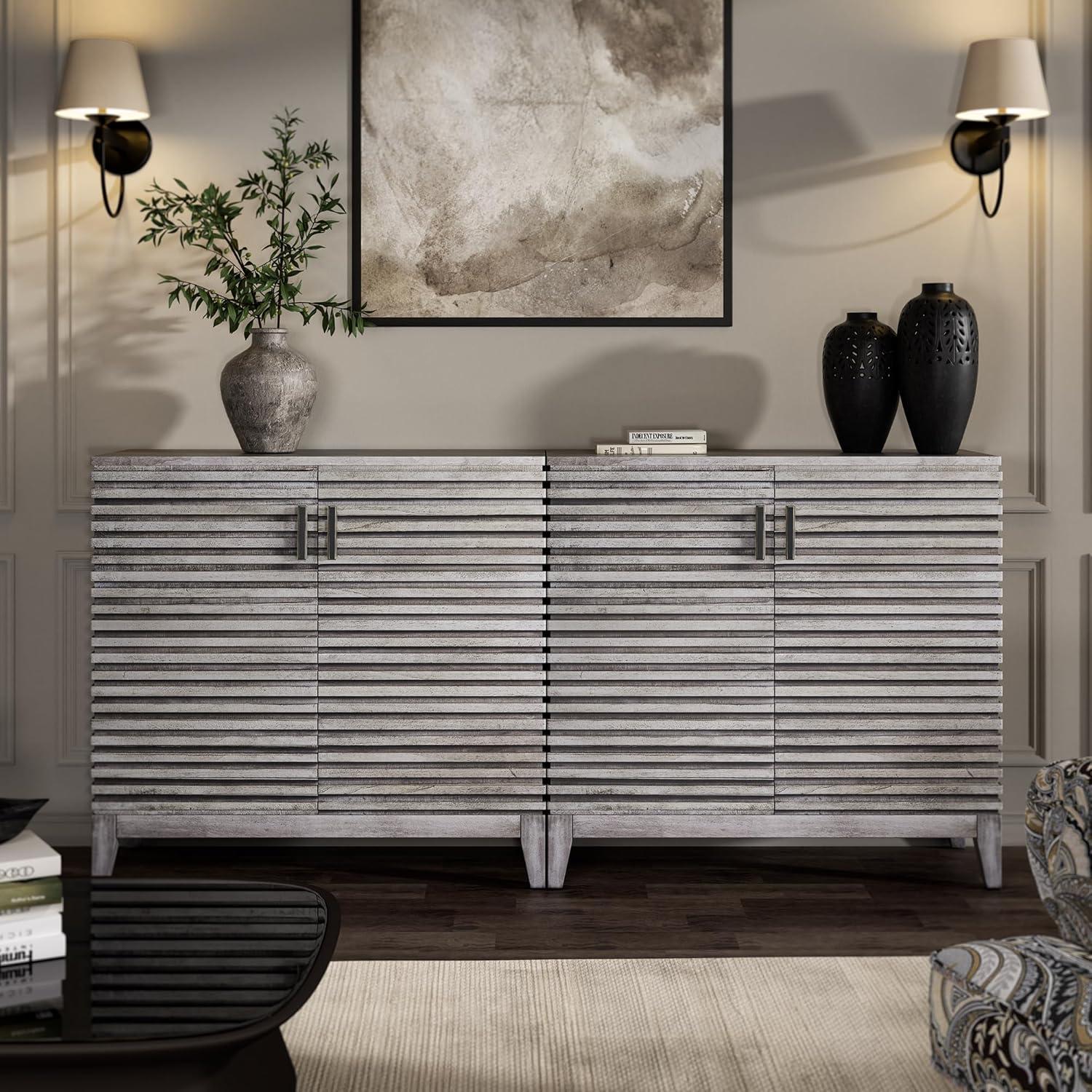 Morden Fort Wood Buffet Cabinet with Storage, 36" Sideboard Cabinet with Solid Wood Legs, Mid Century Modern Credenza with Adjustable Shelves for Dining Room, Living Room and Entryway