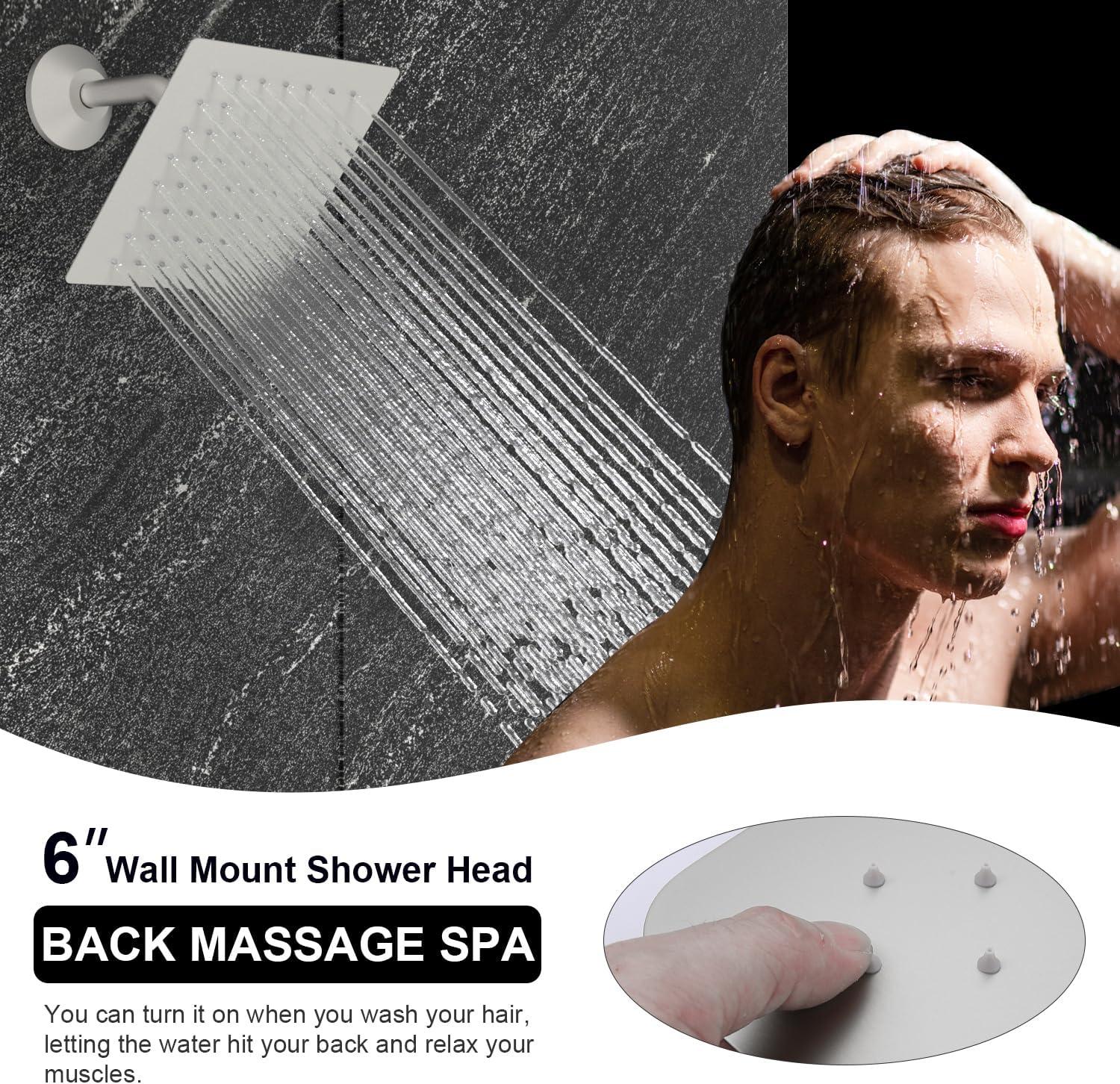 GRANDJOY 16 inch Complete Dual Shower Head System, Celling Mounted Shower Faucet Set with Hand Shower Head, Rough in-Valve, 6 Massage Body Jets - Matte Black