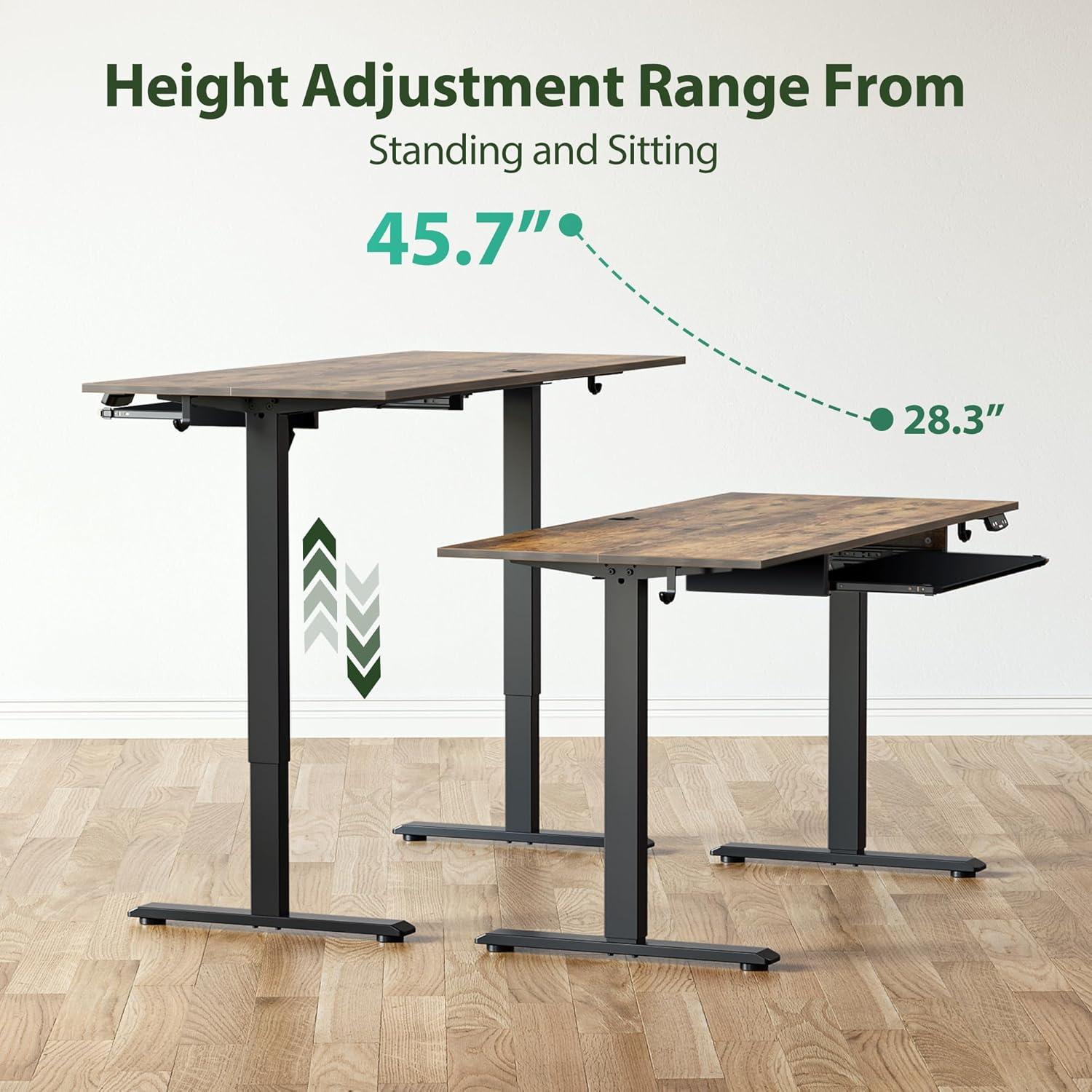 Agilestic Adjustable Height Electric Standing Desk with Storage Wooden Drawer, 55 x 24 Inches Stand Up Home Office Computer Gaming Table for Work Office Home, Rustic Brown